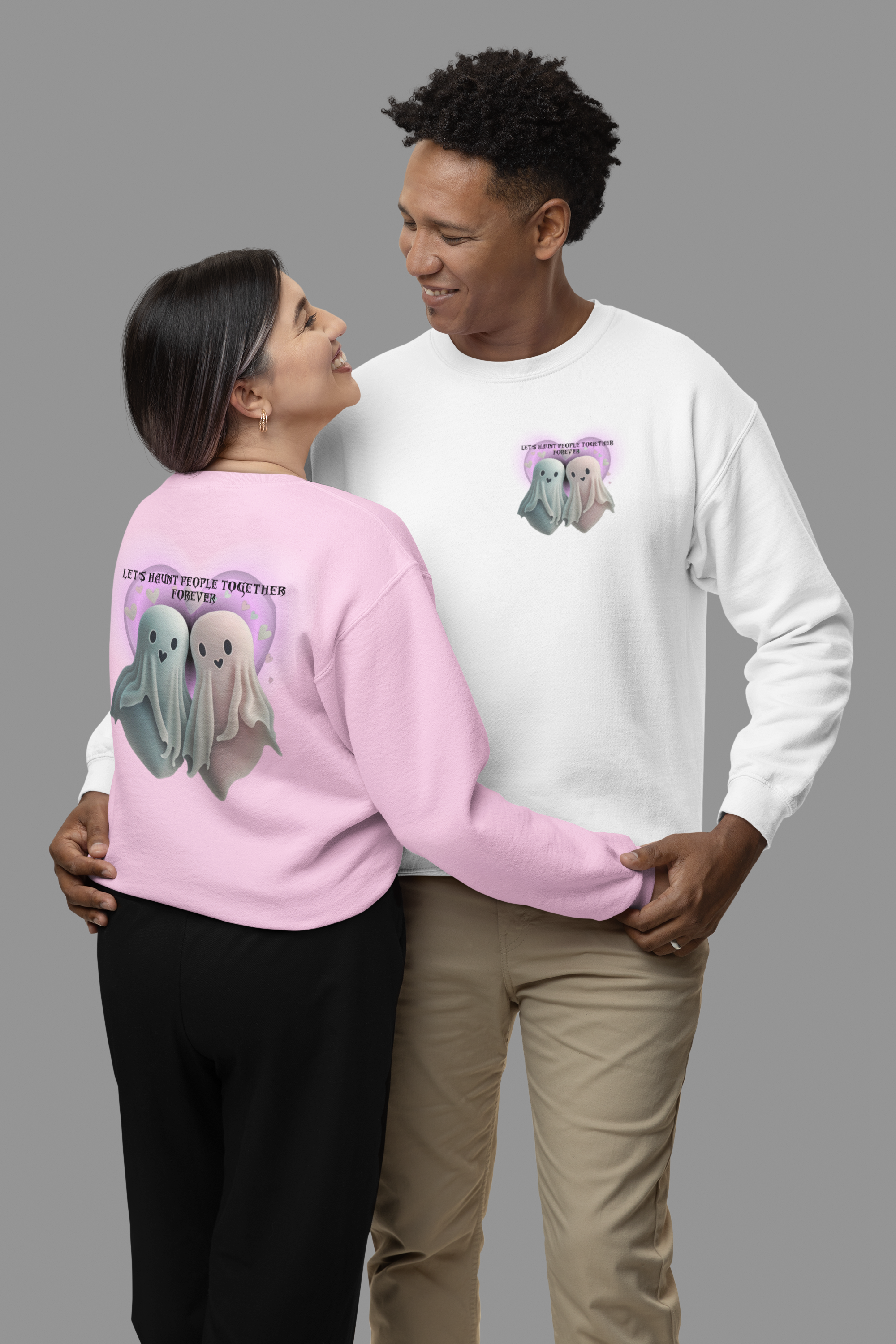 Let's Haunt People Together Forever Crewneck Sweatshirt — Gothic Valentine's Couples Ghost