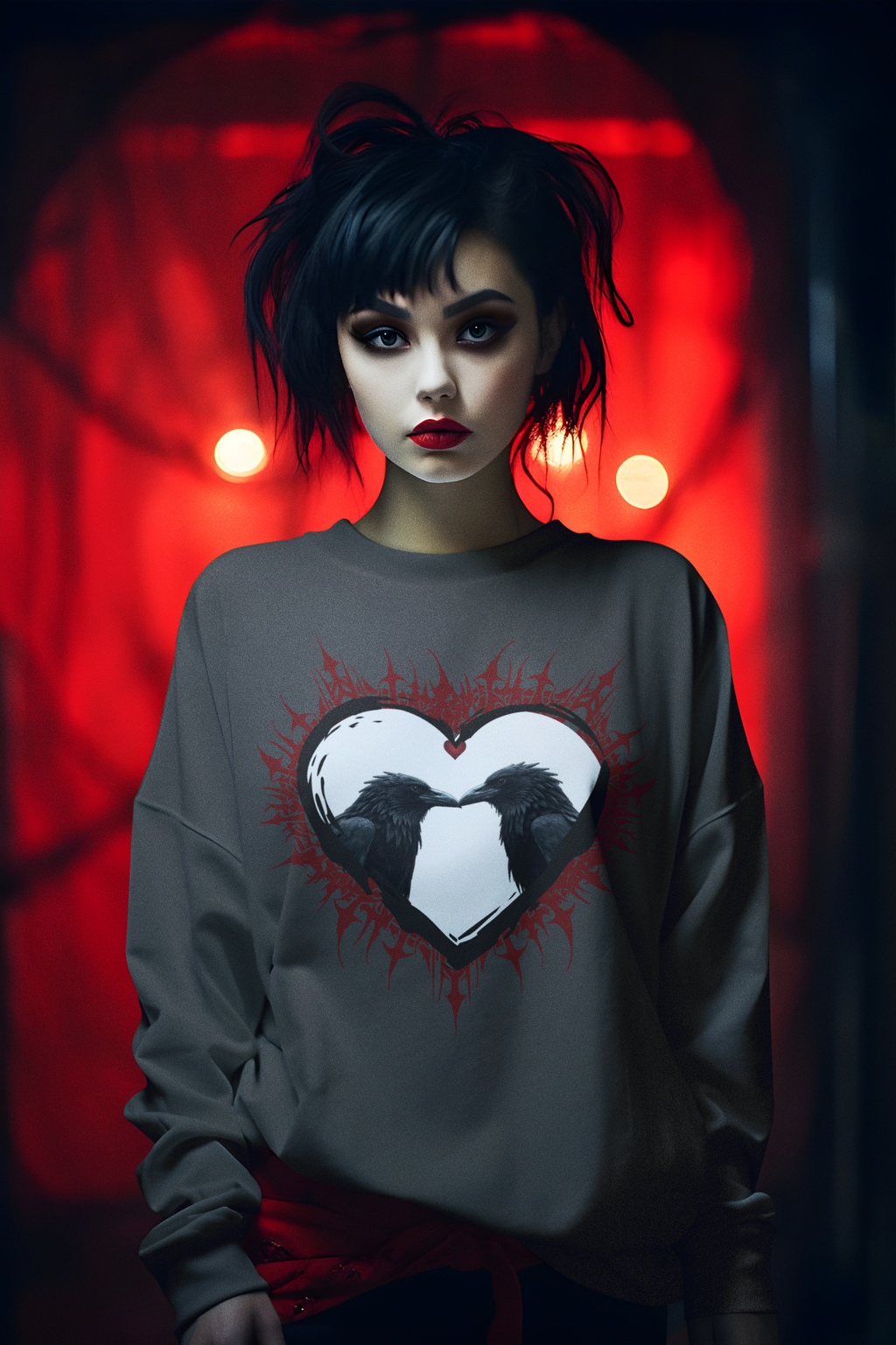 Gothic Raven Heart Crewneck Sweatshirt — Dark Romance Valentine's Day