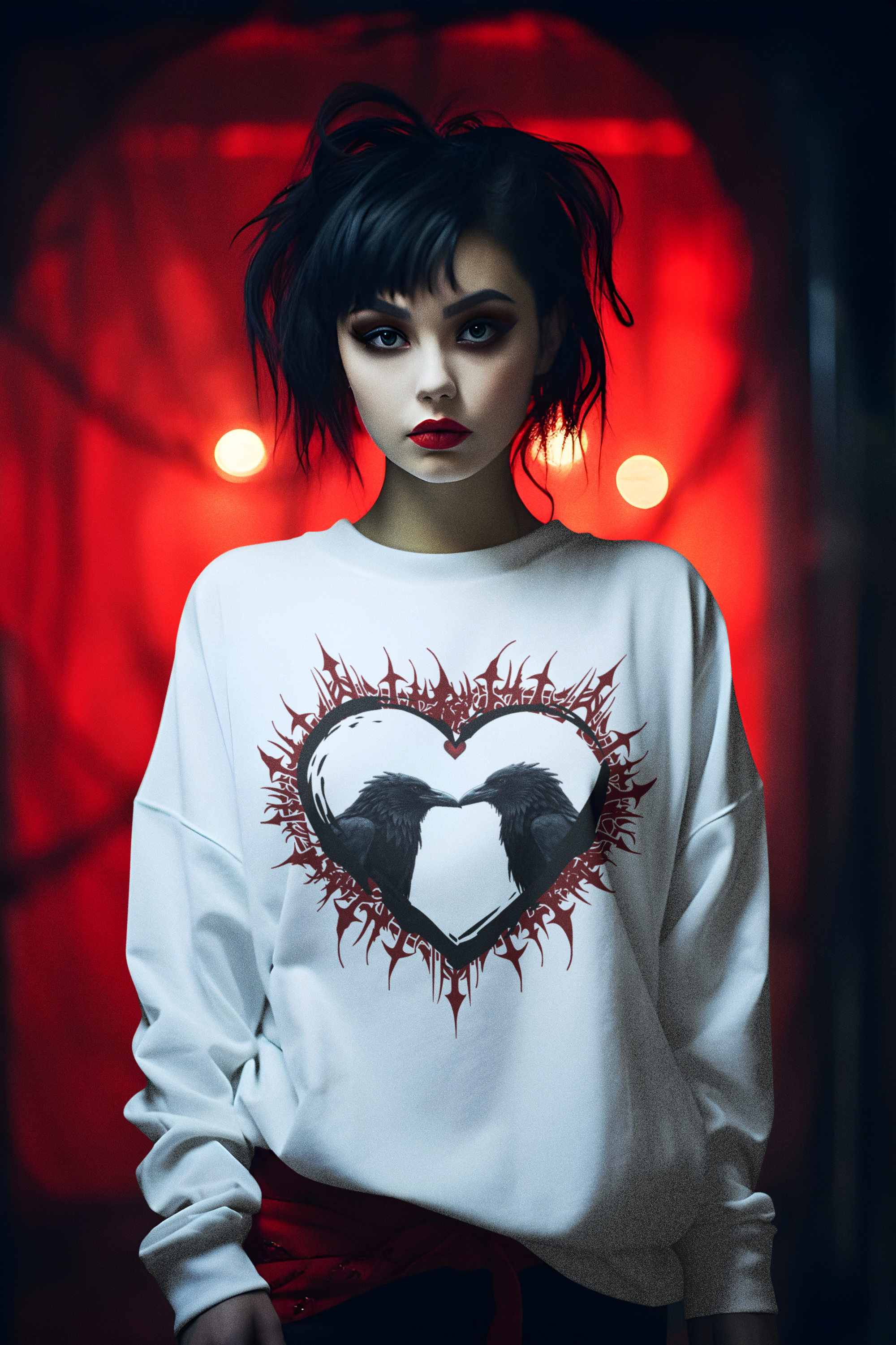 Gothic Raven Heart Crewneck Sweatshirt — Dark Romance Valentine's Day