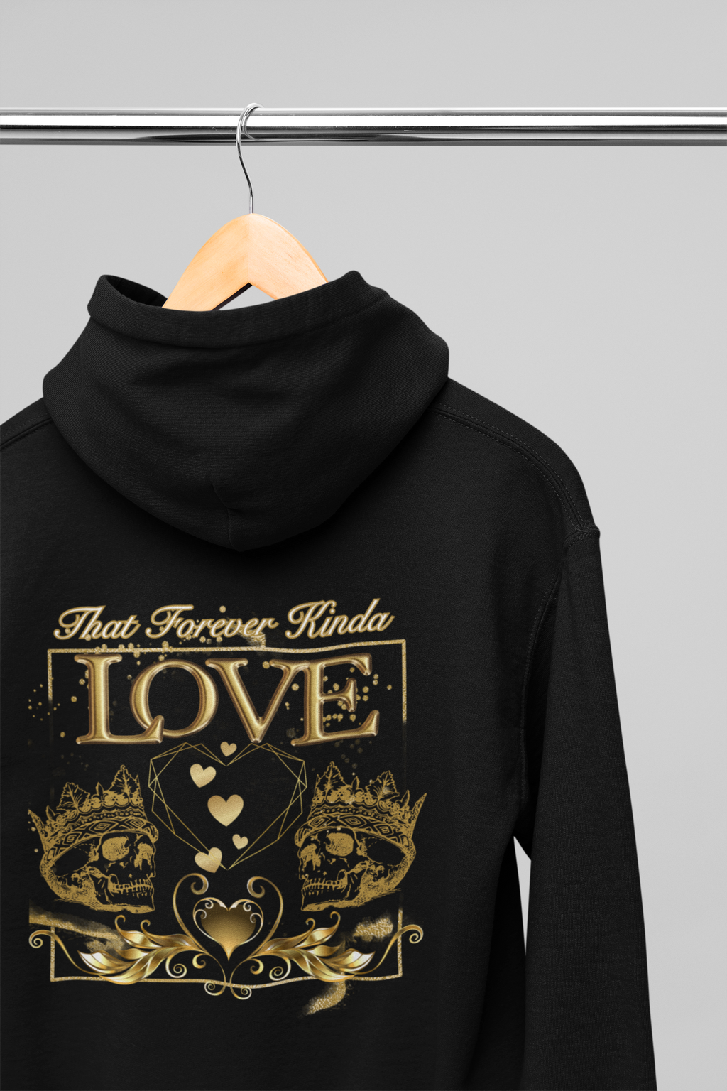 That Forever Kinda Love Hoodie — Gothic Gold Skull Couples Pullover