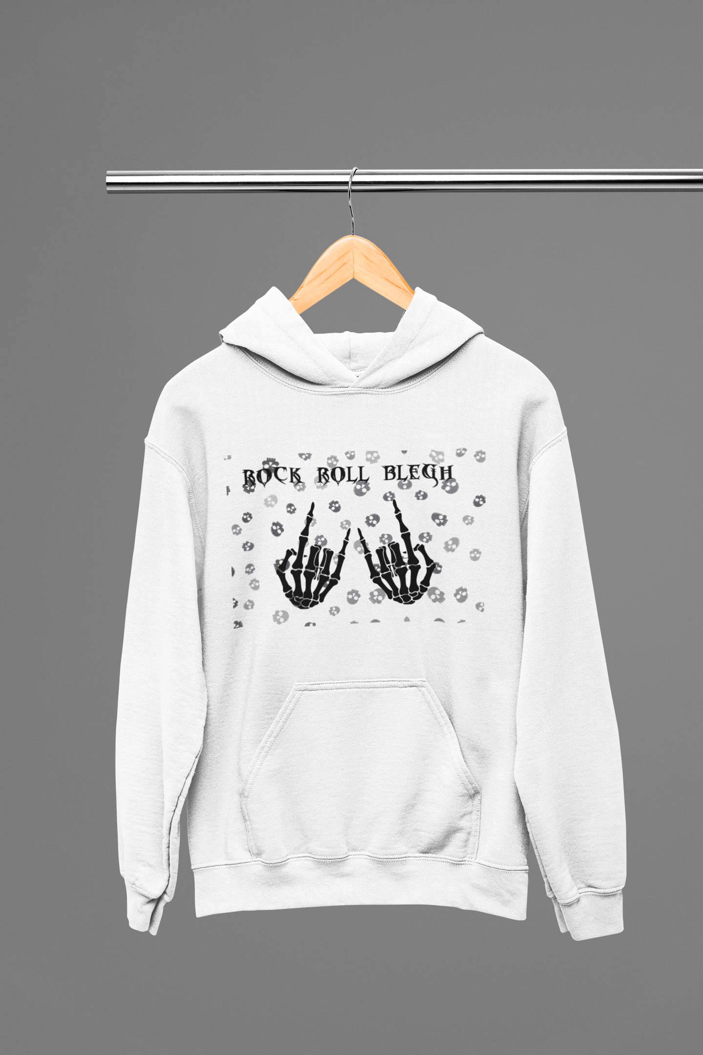 Rock Roll Blegh Hoodie — Skeleton Hands Gothic Music Pullover