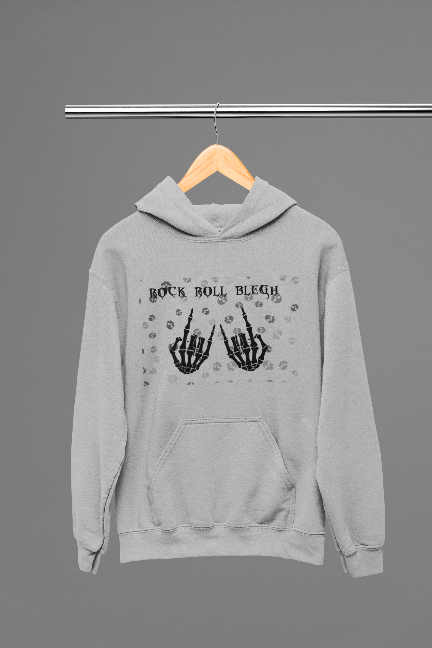 Rock Roll Blegh Hoodie — Skeleton Hands Gothic Music Pullover