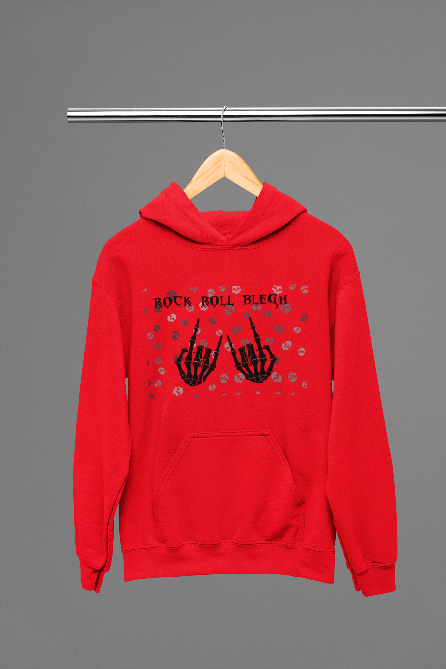 Rock Roll Blegh Hoodie — Skeleton Hands Gothic Music Pullover