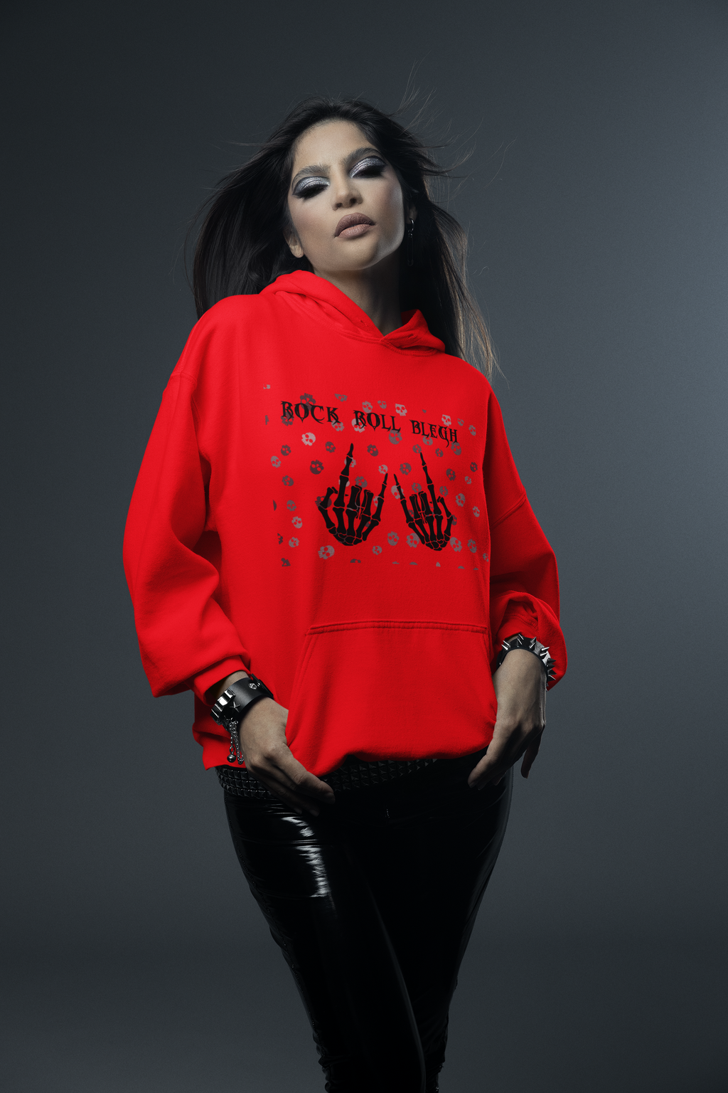 Rock Roll Blegh Hoodie — Skeleton Hands Gothic Music Pullover