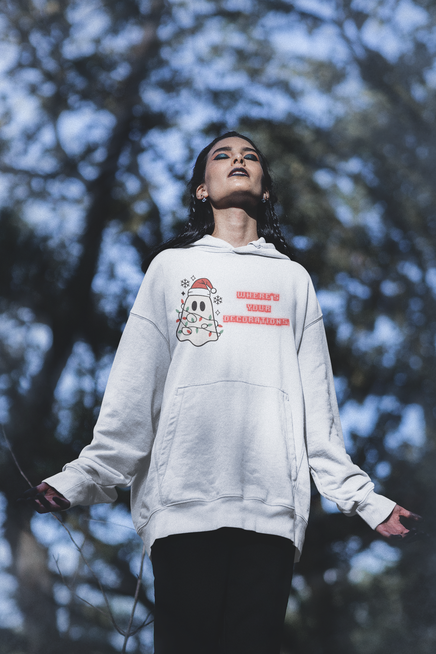Where's Your Decorations Ghost Hoodie — Funny Gothic Christmas Pullover