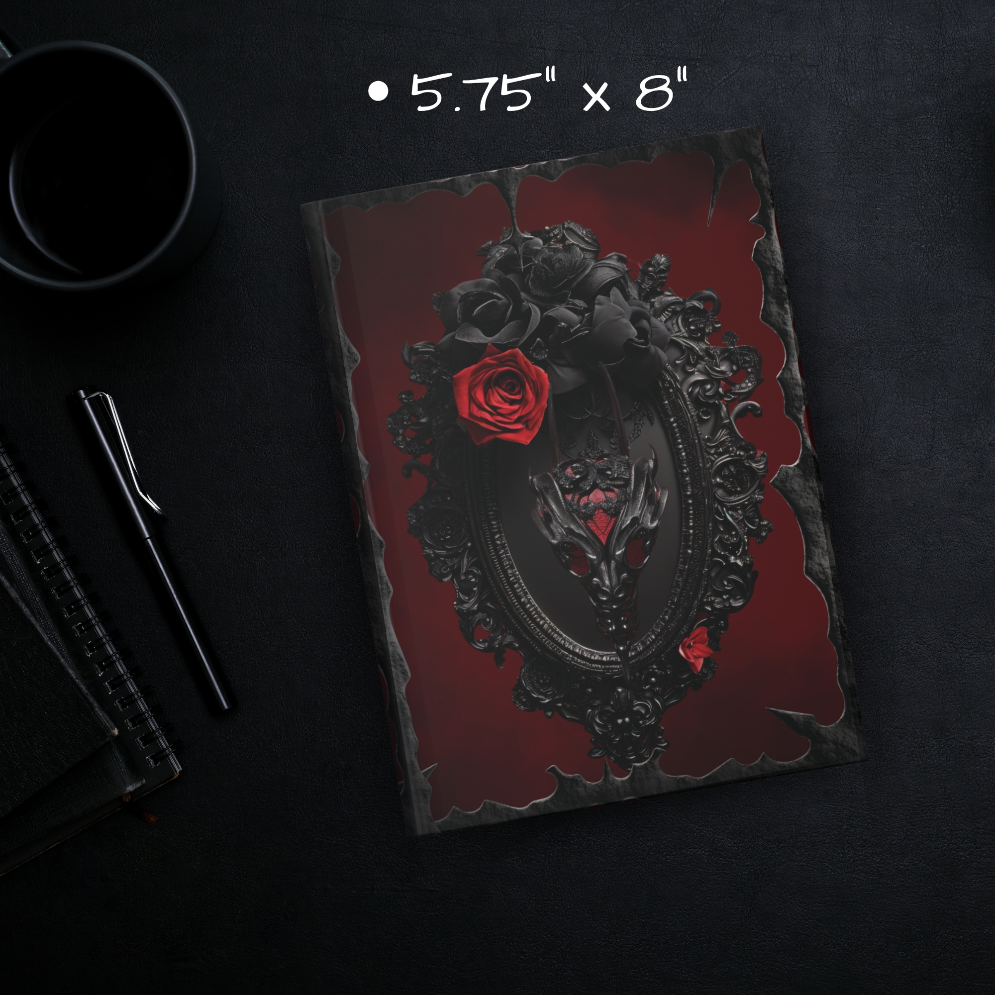 Gothic Mirror Journal – Red & Black Hardcover Matte Lined Notebook