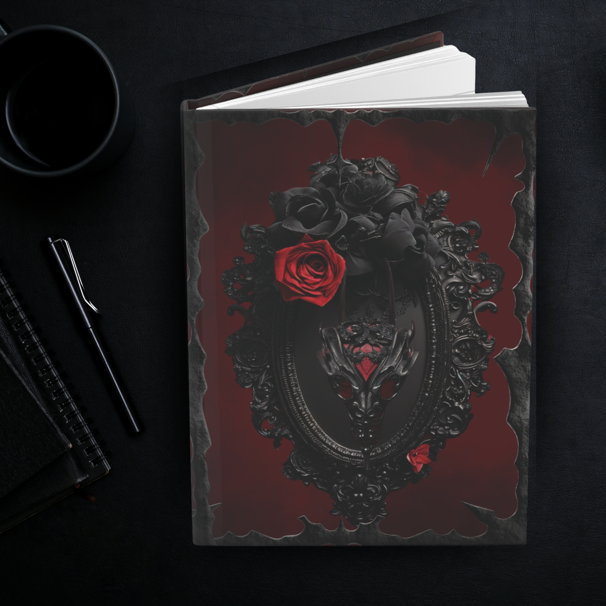 Gothic Mirror Journal – Red & Black Hardcover Matte Lined Notebook