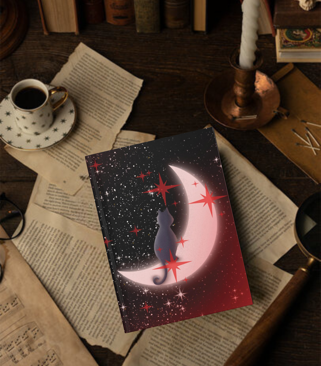 Gothic Black Cat Crescent Moon Journal — Dark Celestial Hardcover