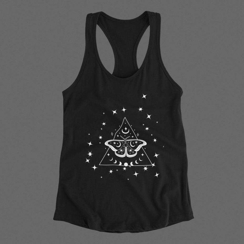 Gothic Luna Moth Celestial Pyramid Tank Top — Witchy Racerback Shirt