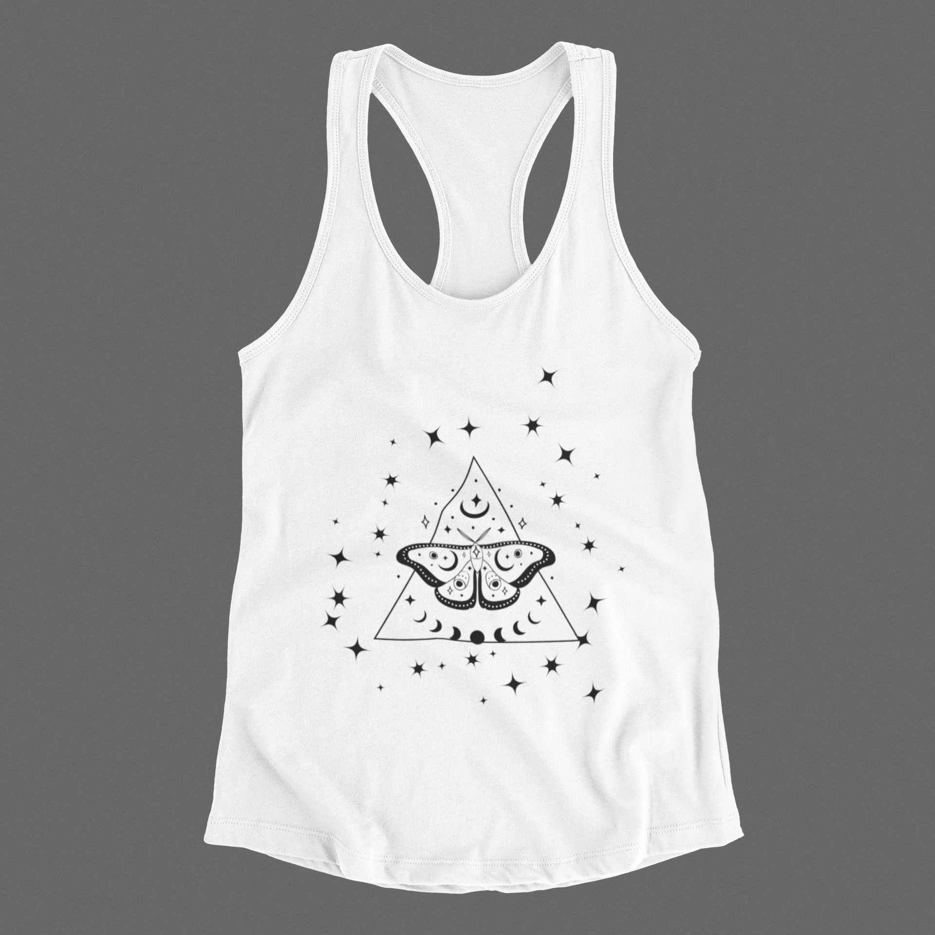 Gothic Luna Moth Celestial Pyramid Tank Top — Witchy Racerback Shirt
