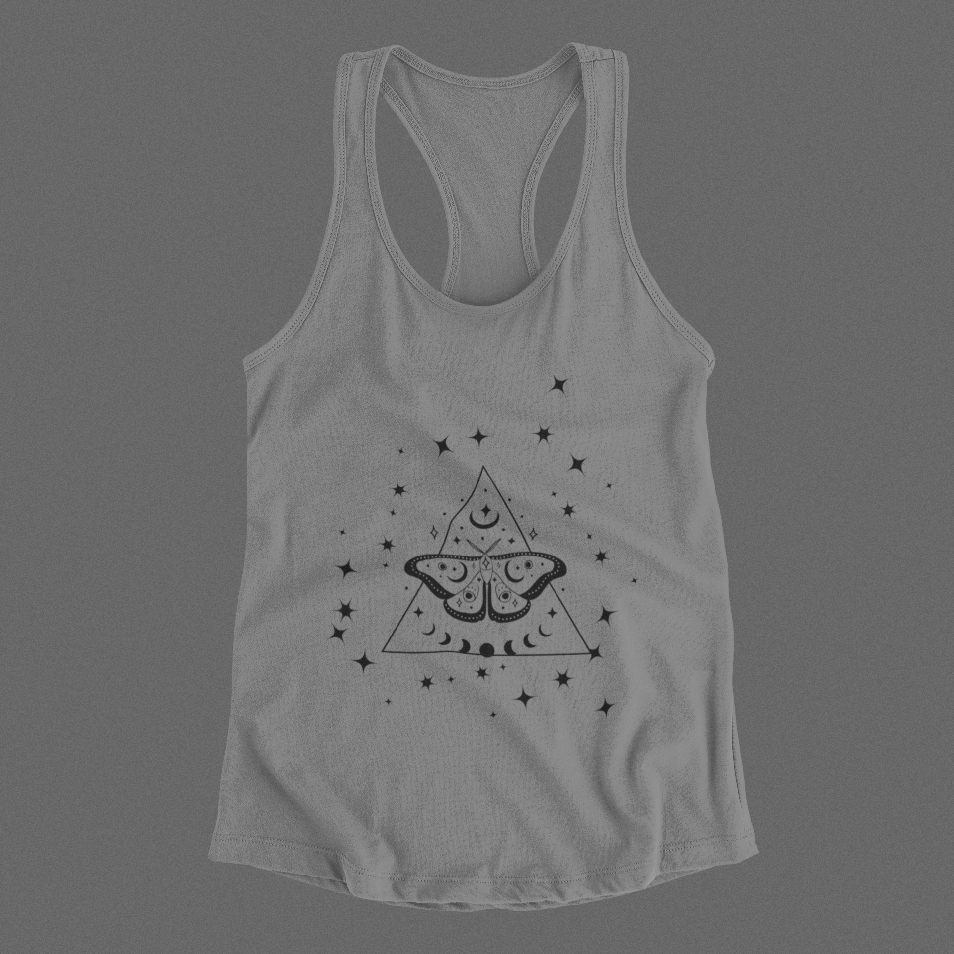 Gothic Luna Moth Celestial Pyramid Tank Top — Witchy Racerback Shirt