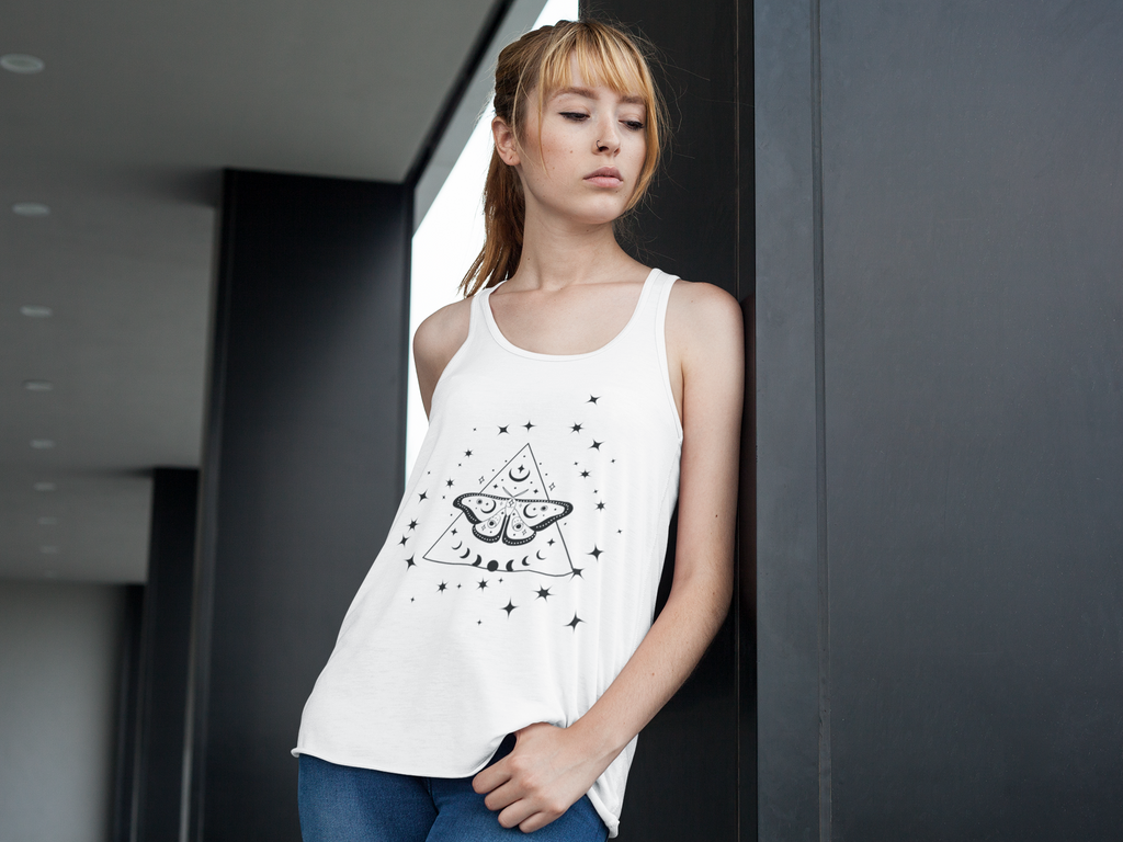 Gothic Luna Moth Celestial Pyramid Tank Top — Witchy Racerback Shirt