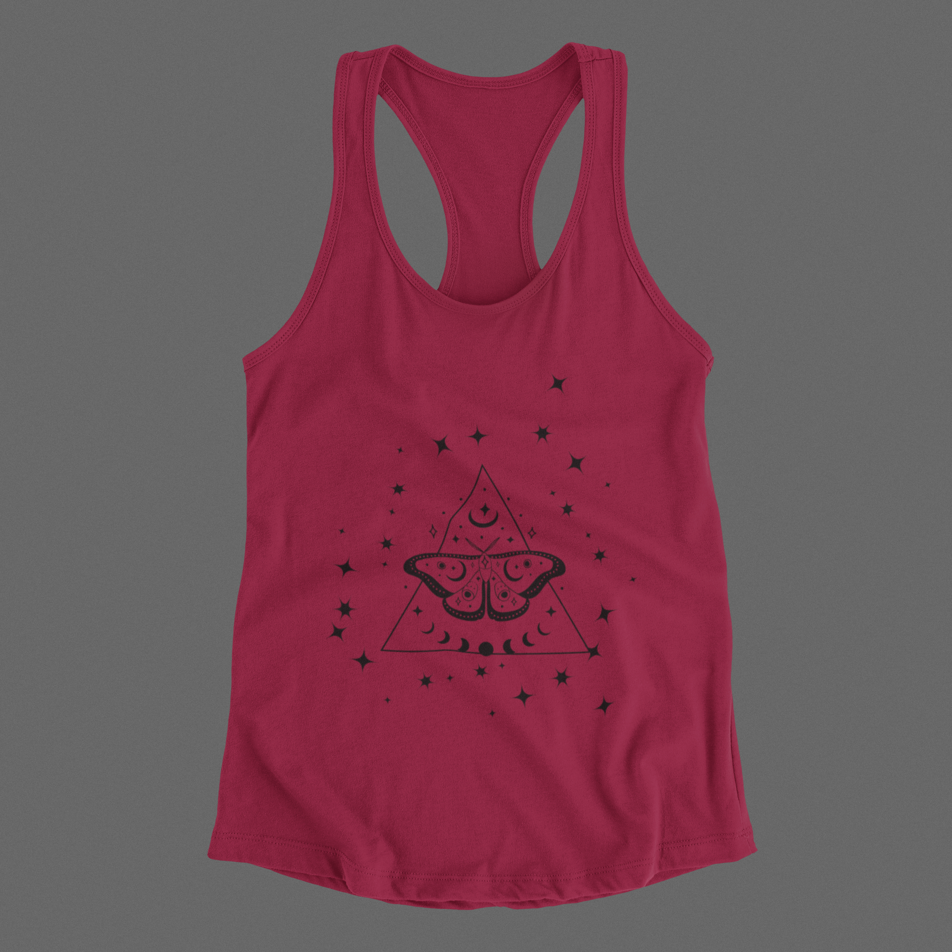Gothic Luna Moth Celestial Pyramid Tank Top — Witchy Racerback Shirt