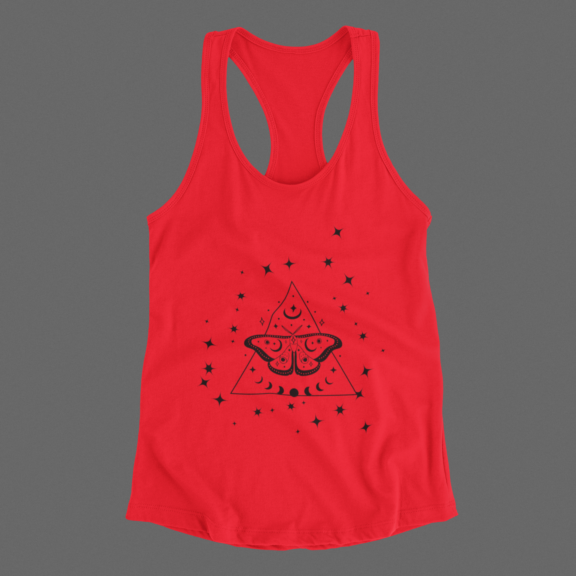 Gothic Luna Moth Celestial Pyramid Tank Top — Witchy Racerback Shirt