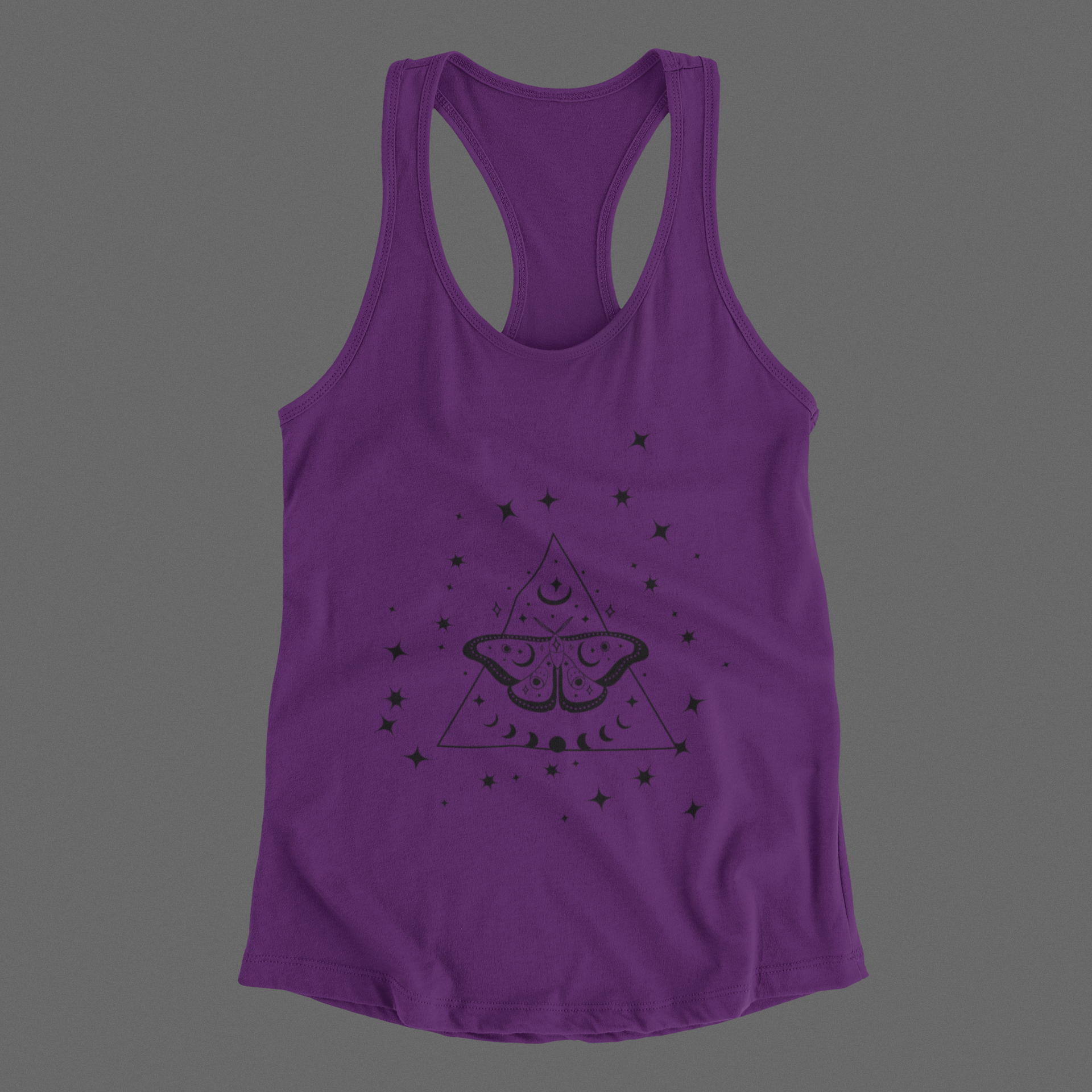 Gothic Luna Moth Celestial Pyramid Tank Top — Witchy Racerback Shirt