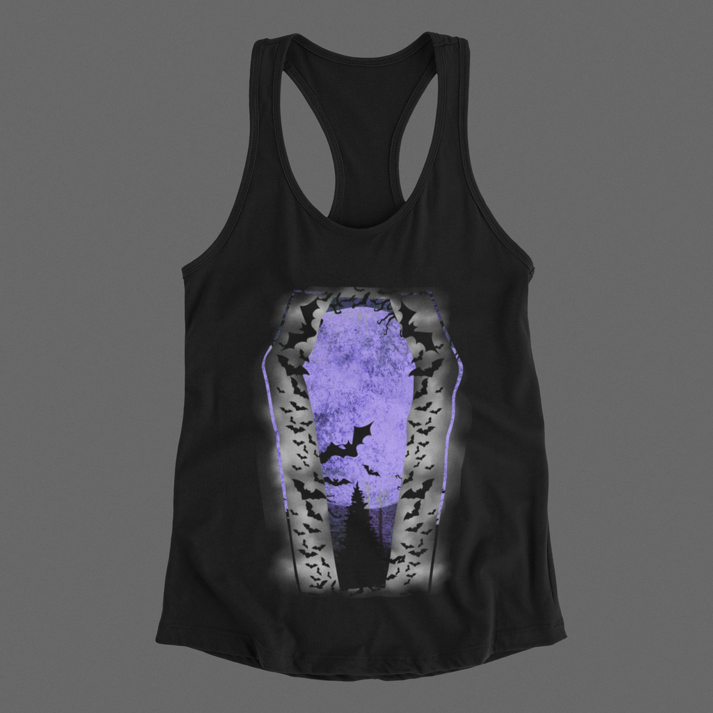 Gothic Coffin Bats Lunar Witch Tank Top — Racerback Sleeveless Top