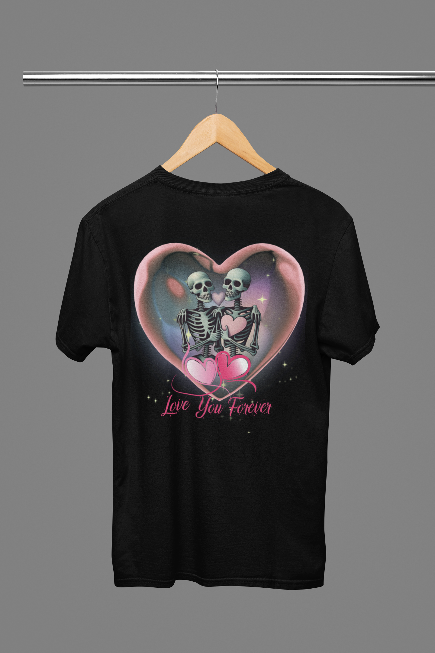 "Love You Forever" Gothic Skeleton Couples T-Shirt — Goth Valentine's Day Matching Tee