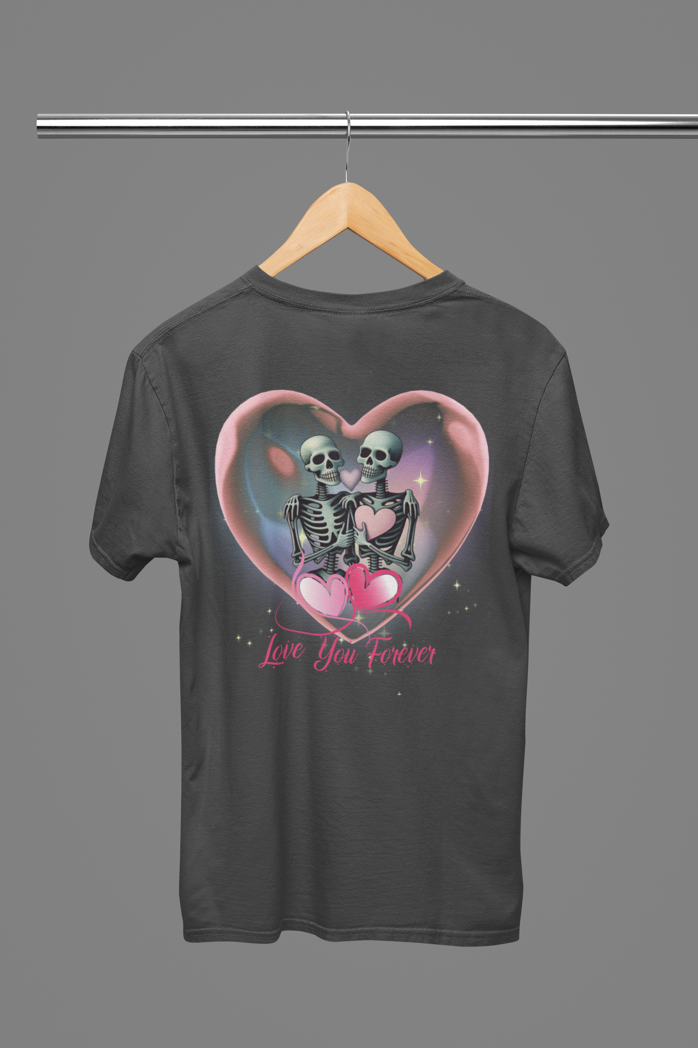 "Love You Forever" Gothic Skeleton Couples T-Shirt — Goth Valentine's Day Matching Tee