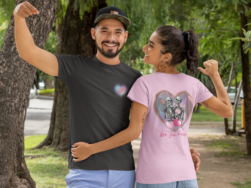 "Love You Forever" Gothic Skeleton Couples T-Shirt — Goth Valentine's Day Matching Tee