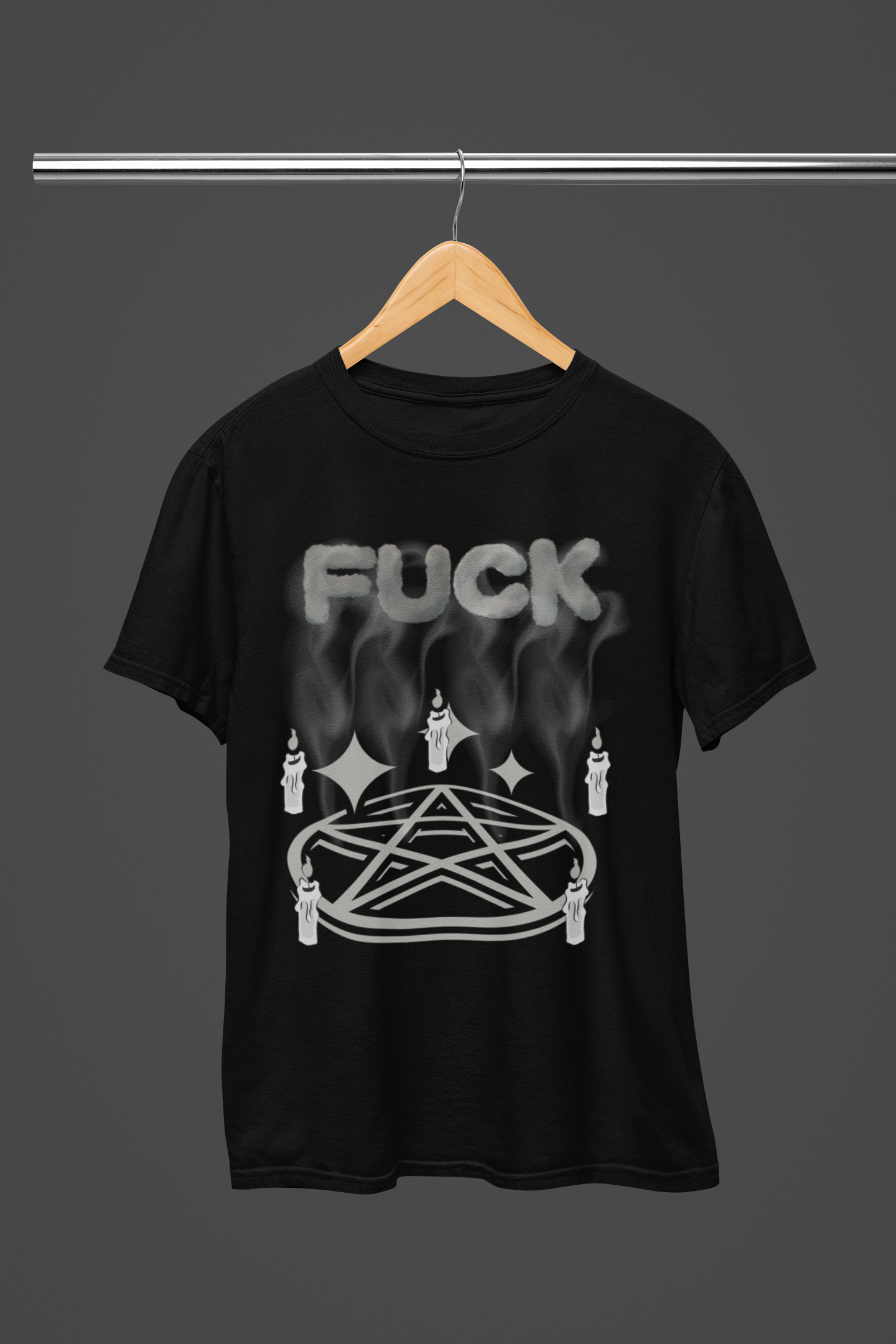 "FUCK" Pentagram Candle Ritual T-Shirt — Goth Humor Occult Tee