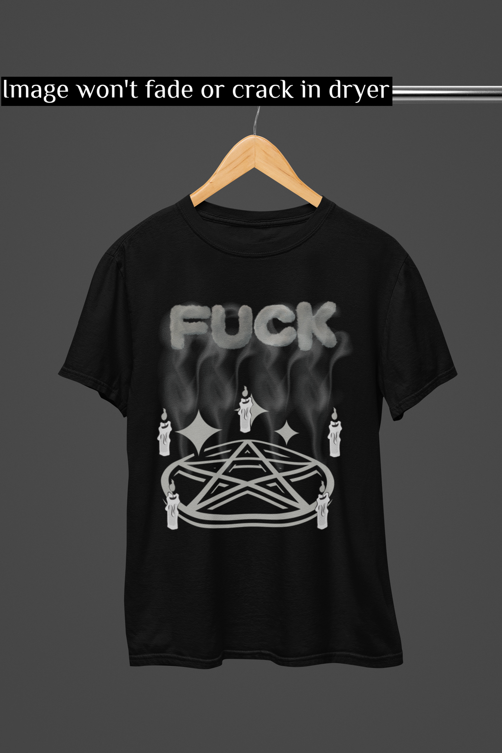 "FUCK" Pentagram Candle Ritual T-Shirt — Goth Humor Occult Tee