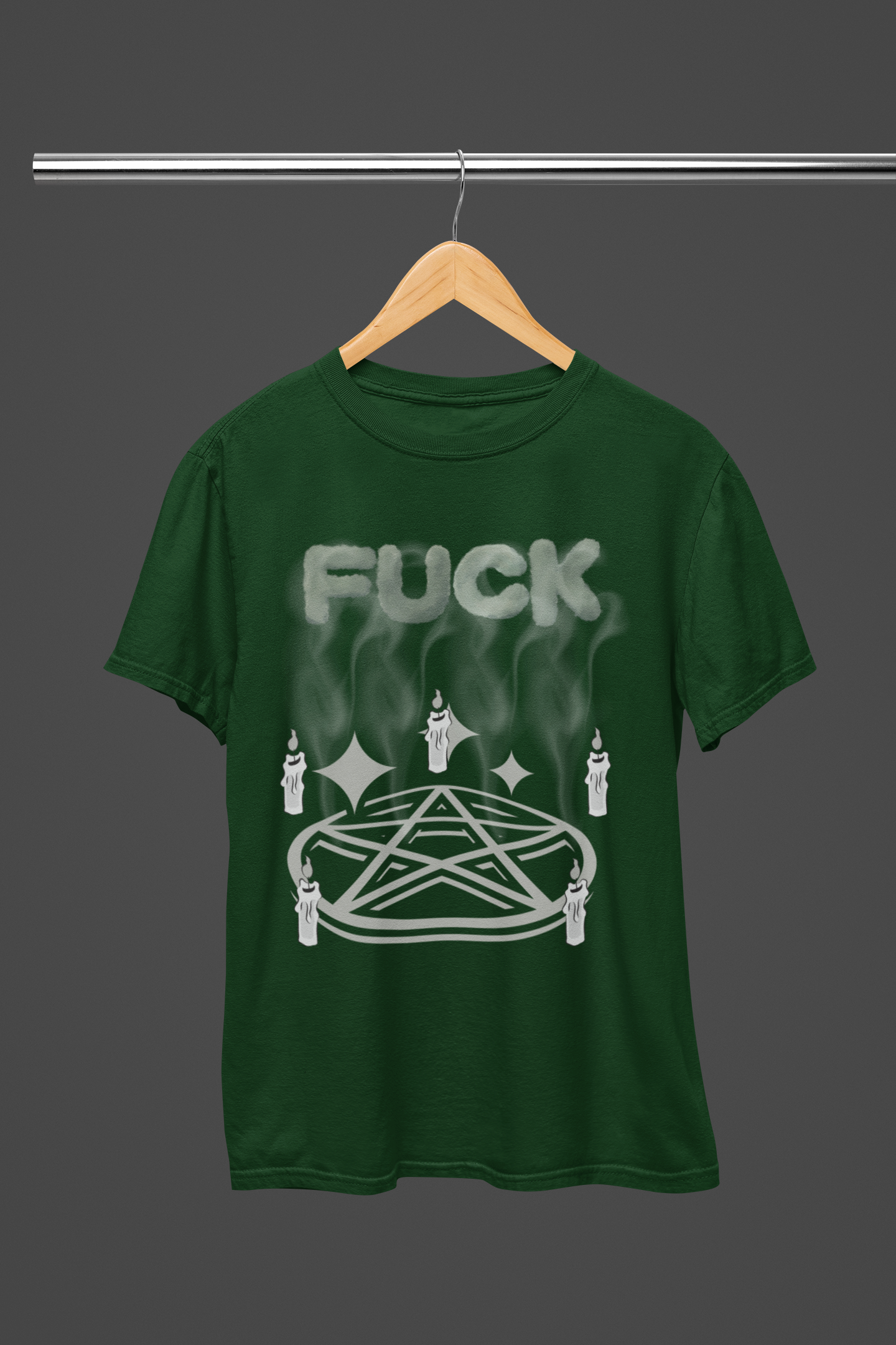 "FUCK" Pentagram Candle Ritual T-Shirt — Goth Humor Occult Tee