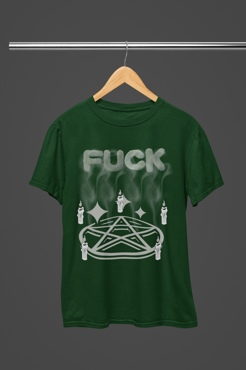 "FUCK" Pentagram Candle Ritual T-Shirt — Goth Humor Occult Tee