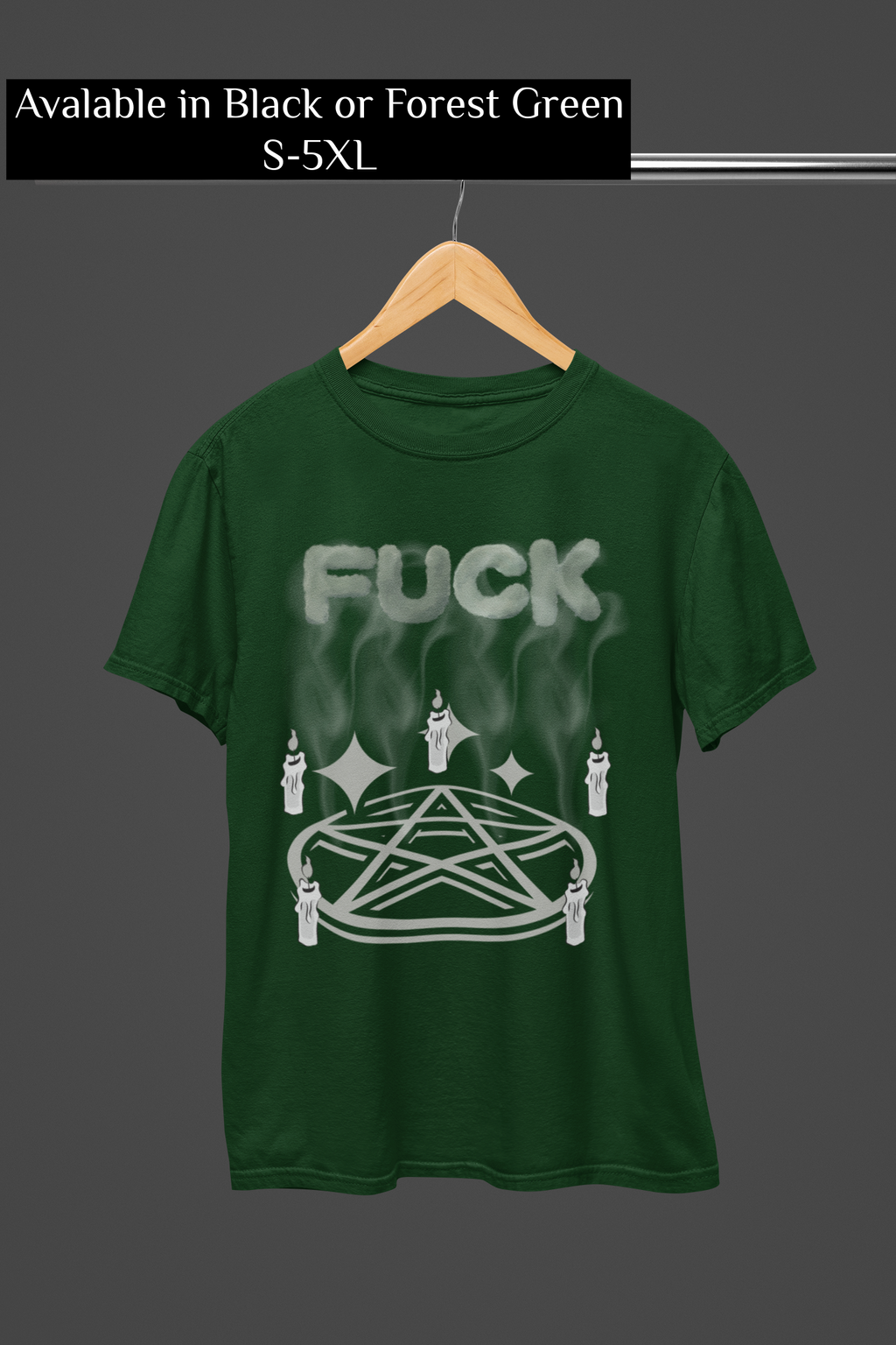 "FUCK" Pentagram Candle Ritual T-Shirt — Goth Humor Occult Tee