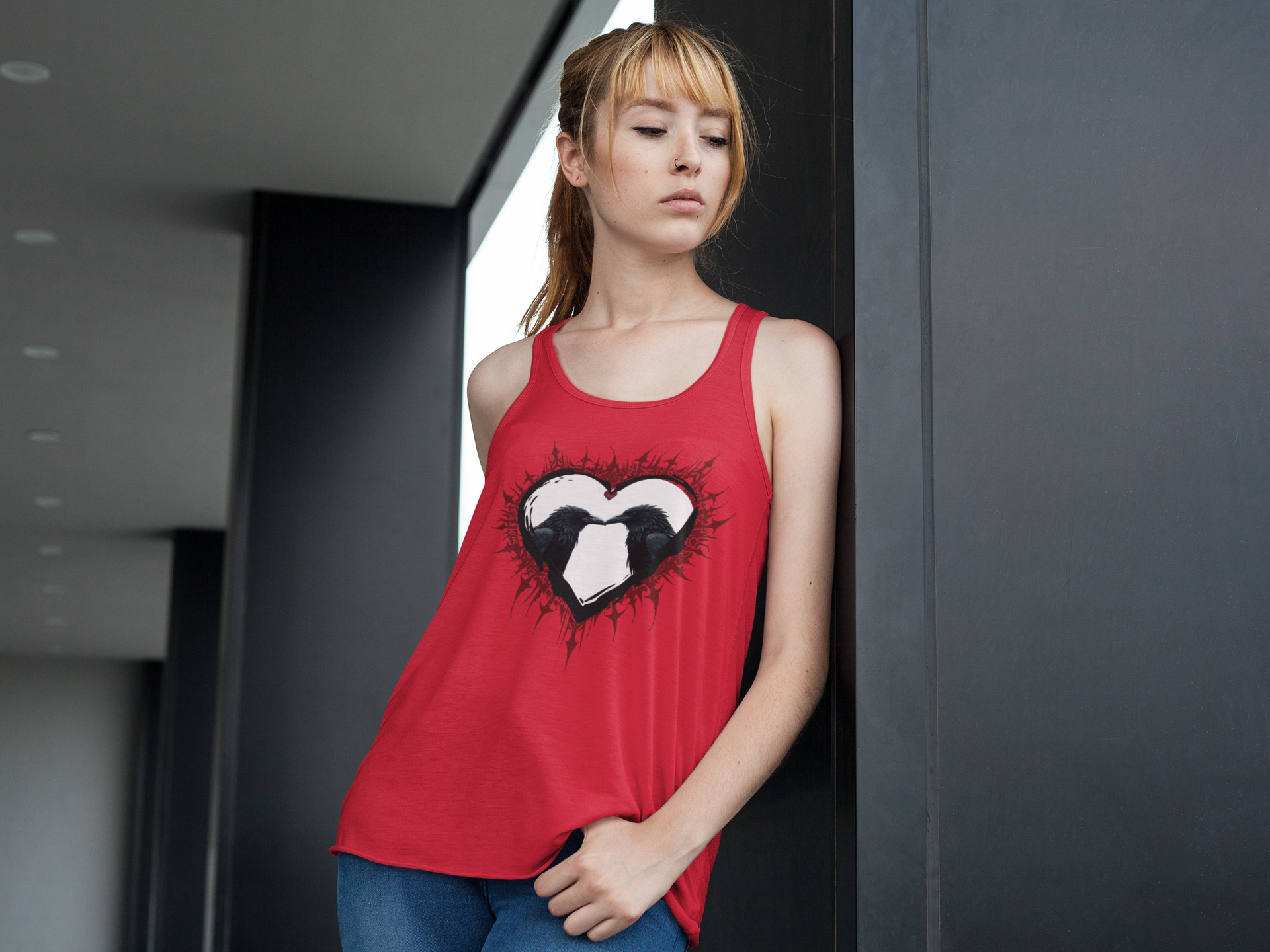 Gothic Raven Heart Racerback Tank Top — Dark Romance Corvid Tank