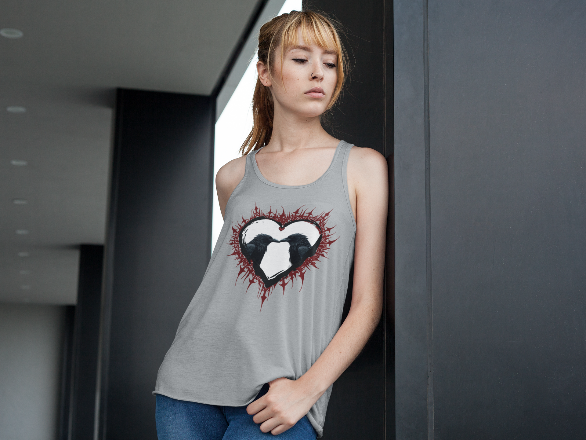 Gothic Raven Heart Racerback Tank Top — Dark Romance Corvid Tank
