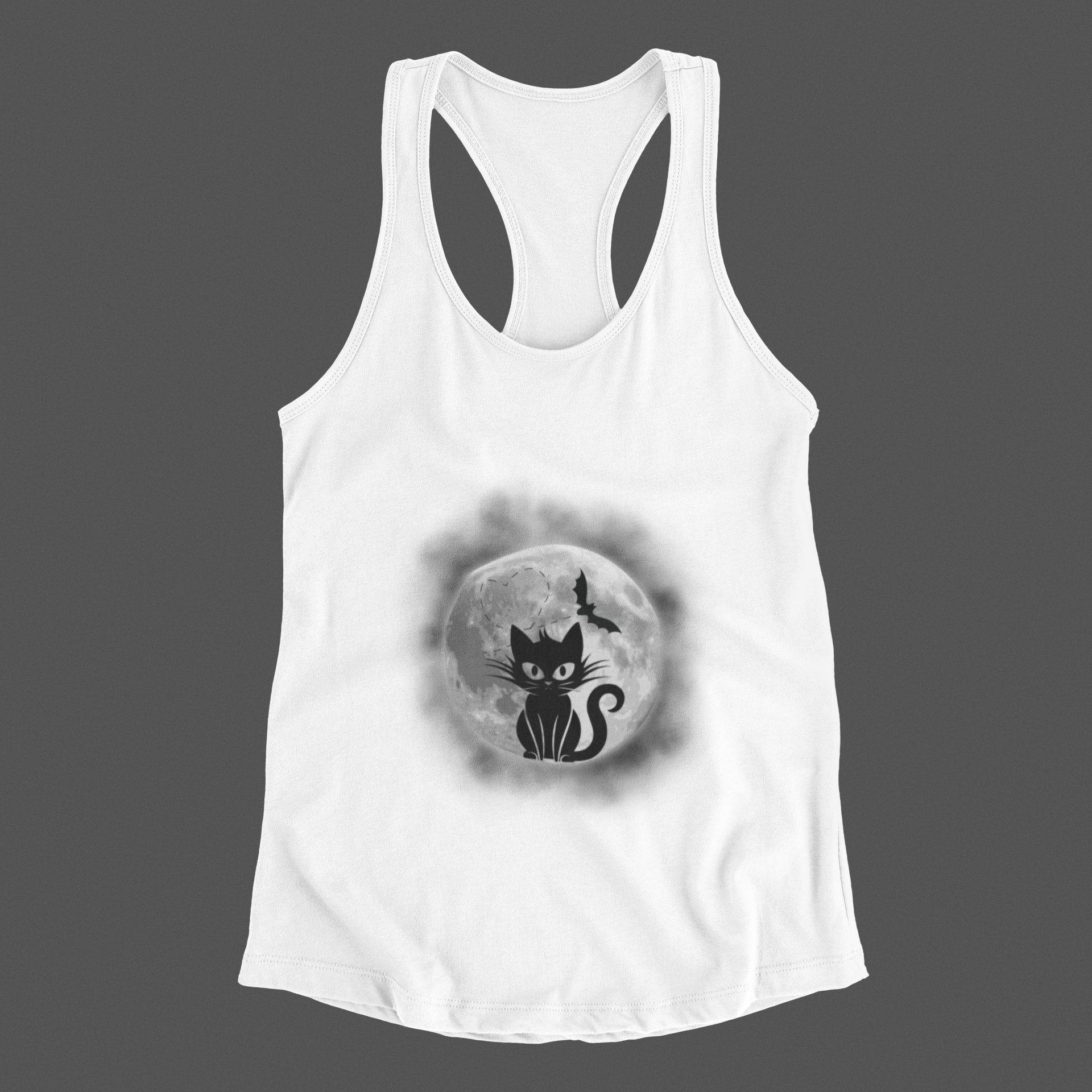 Gothic Black Cat Full Moon Racerback Tank Top — Witchy Sleeveless Shirt