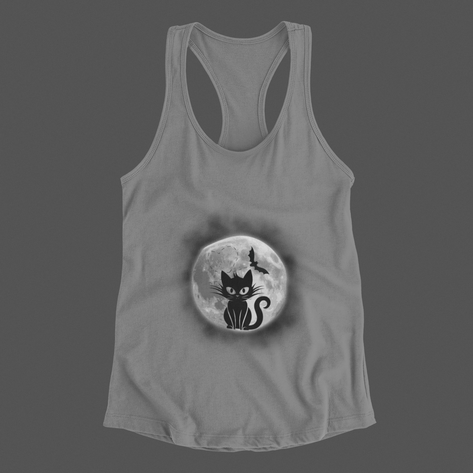Gothic Black Cat Full Moon Racerback Tank Top — Witchy Sleeveless Shirt