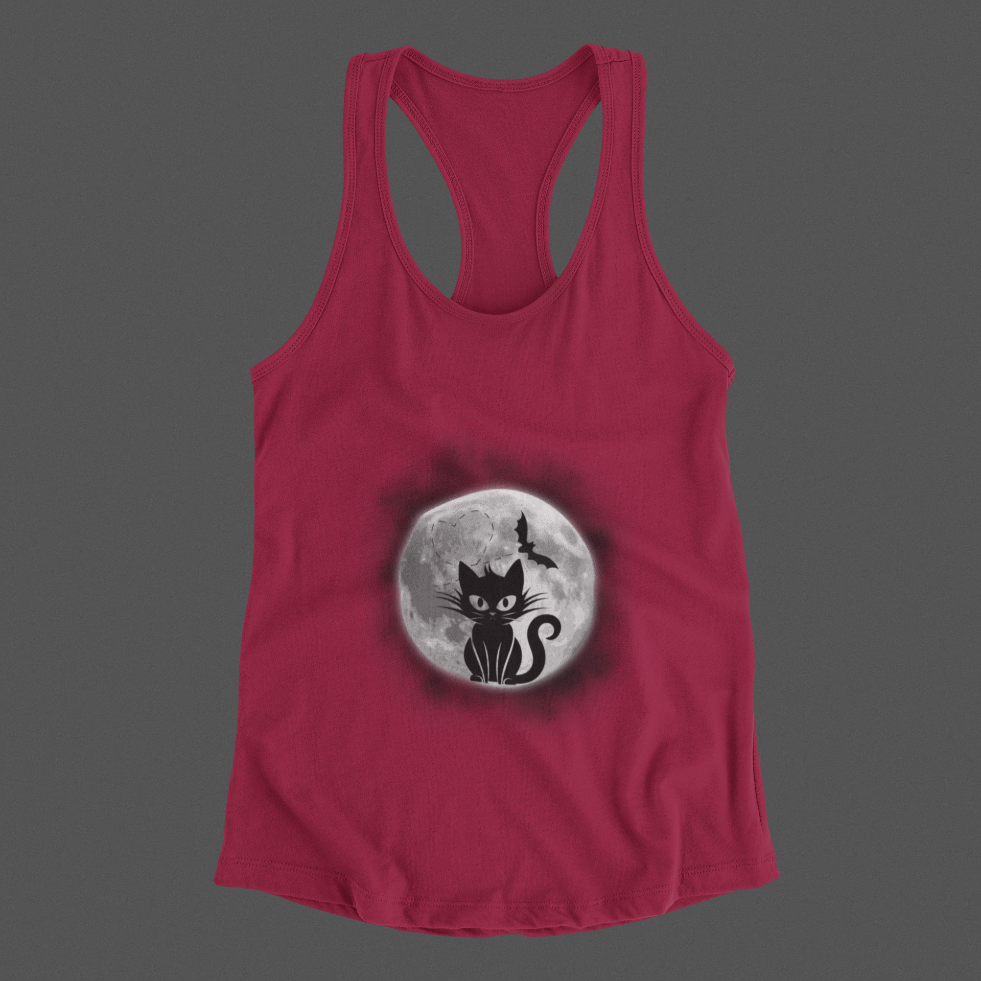 Gothic Black Cat Full Moon Racerback Tank Top — Witchy Sleeveless Shirt
