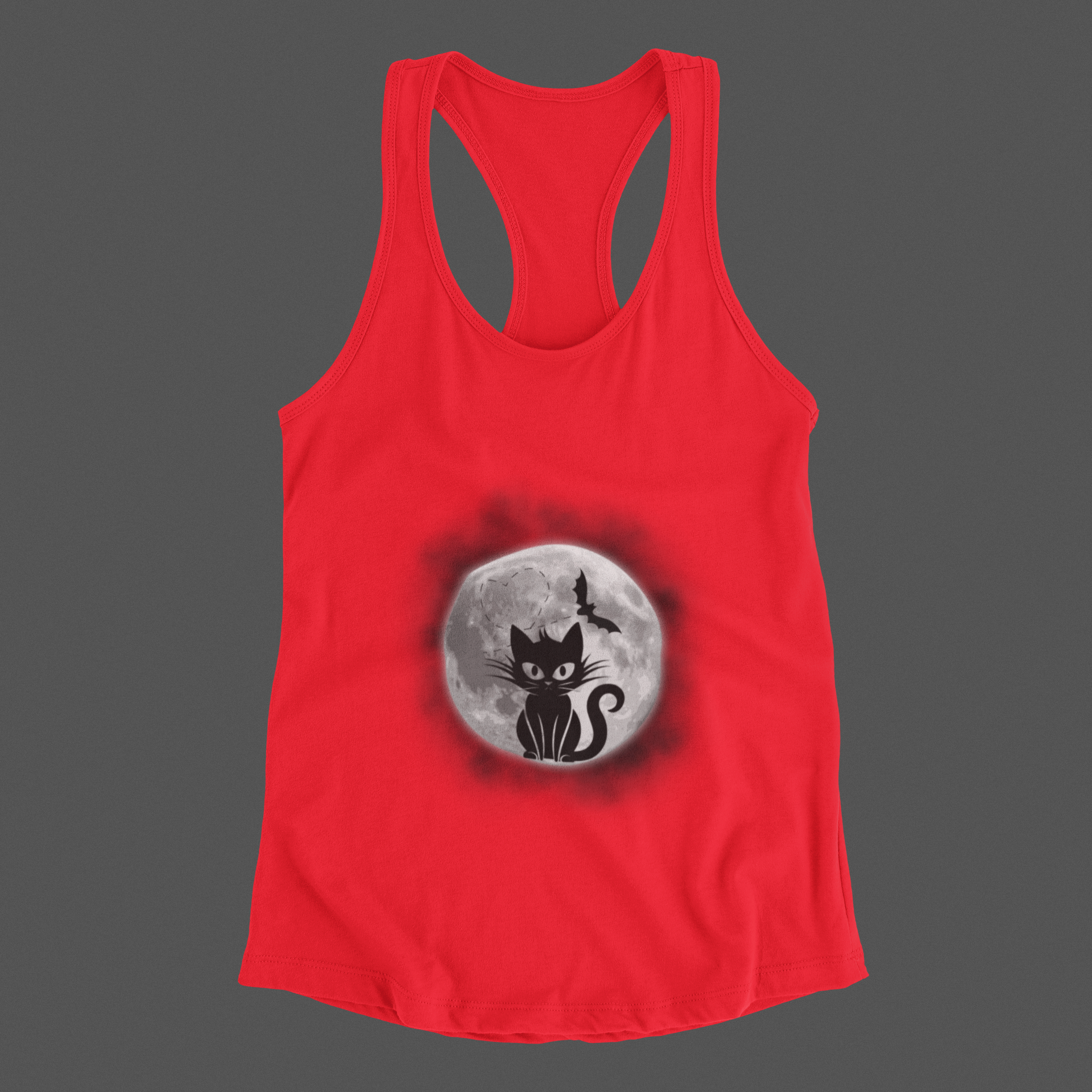Gothic Black Cat Full Moon Racerback Tank Top — Witchy Sleeveless Shirt
