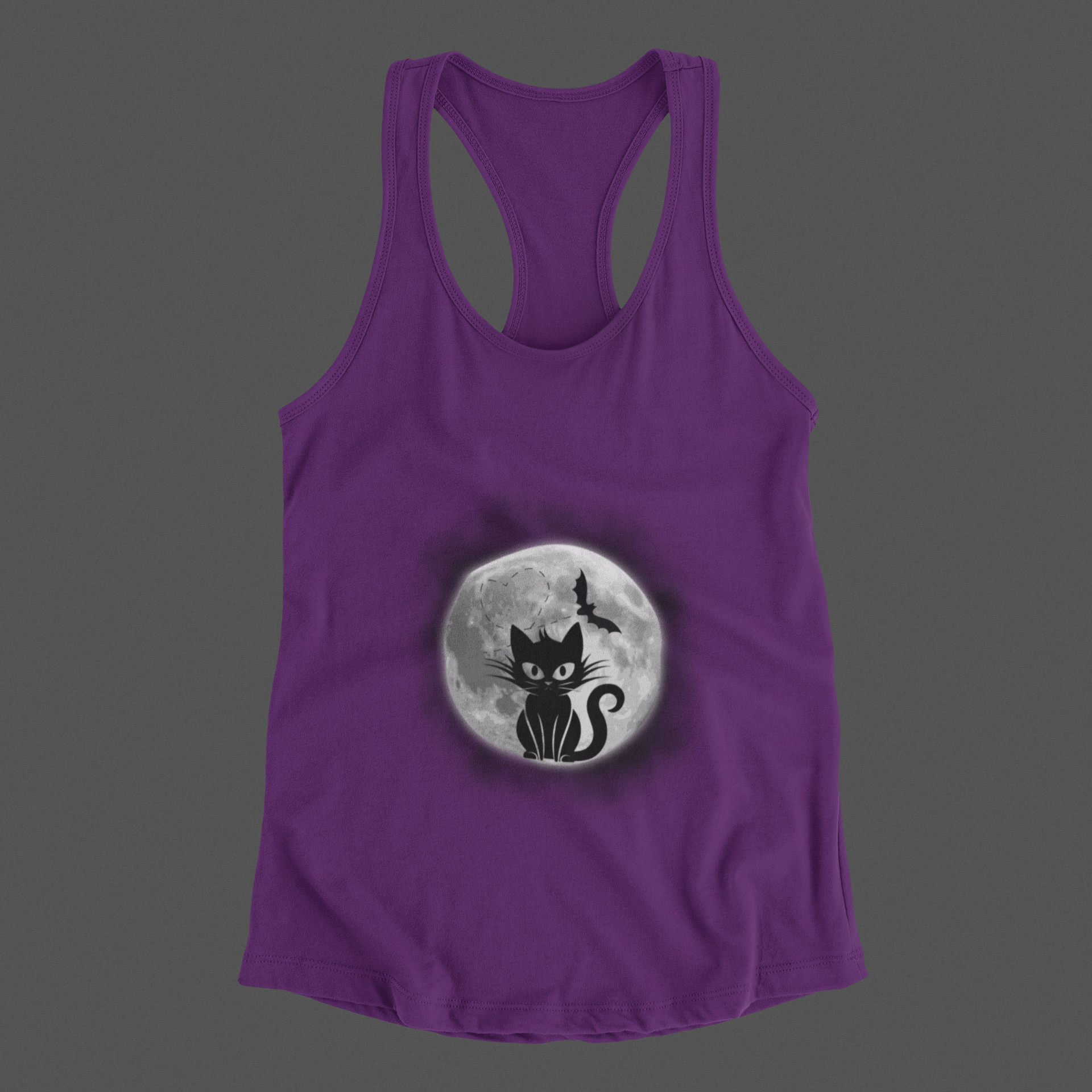 Gothic Black Cat Full Moon Racerback Tank Top — Witchy Sleeveless Shirt