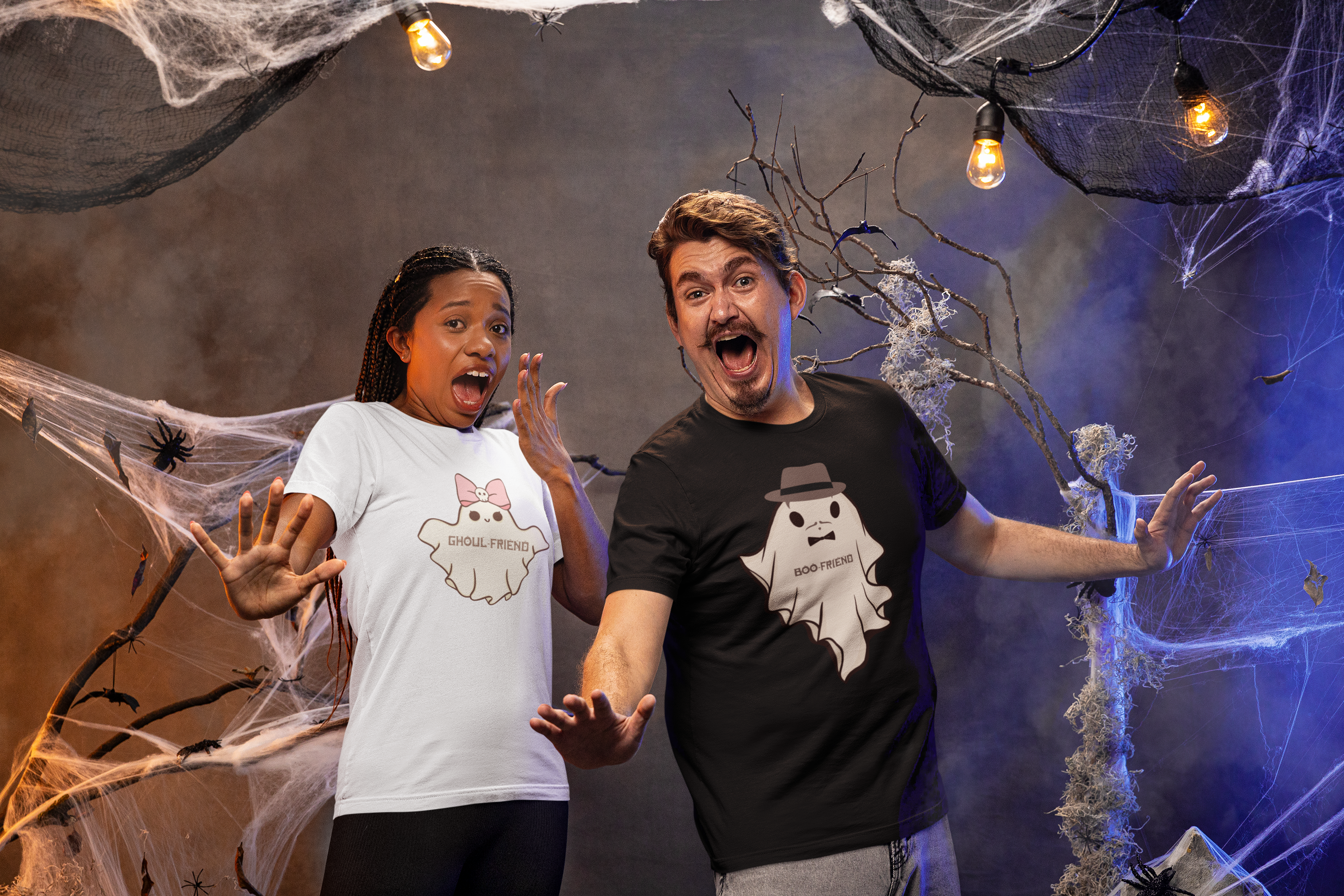 "Ghoul-Friend & Boo-Friend" Matching Ghost Couples T-Shirt — Halloween Matching Tee