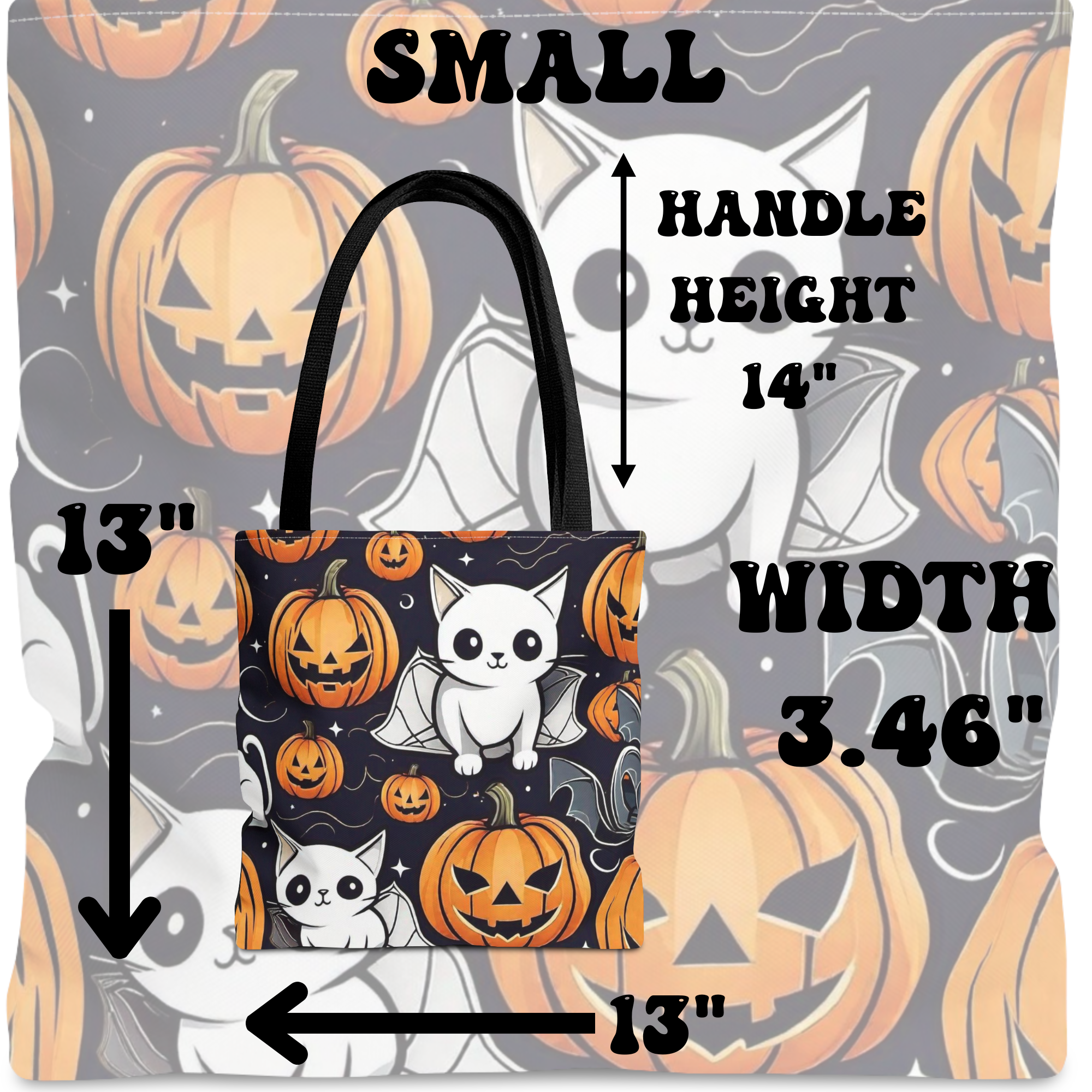 Kawaii Bat Cat Halloween Tote Bag — Spooky Pumpkin Pattern