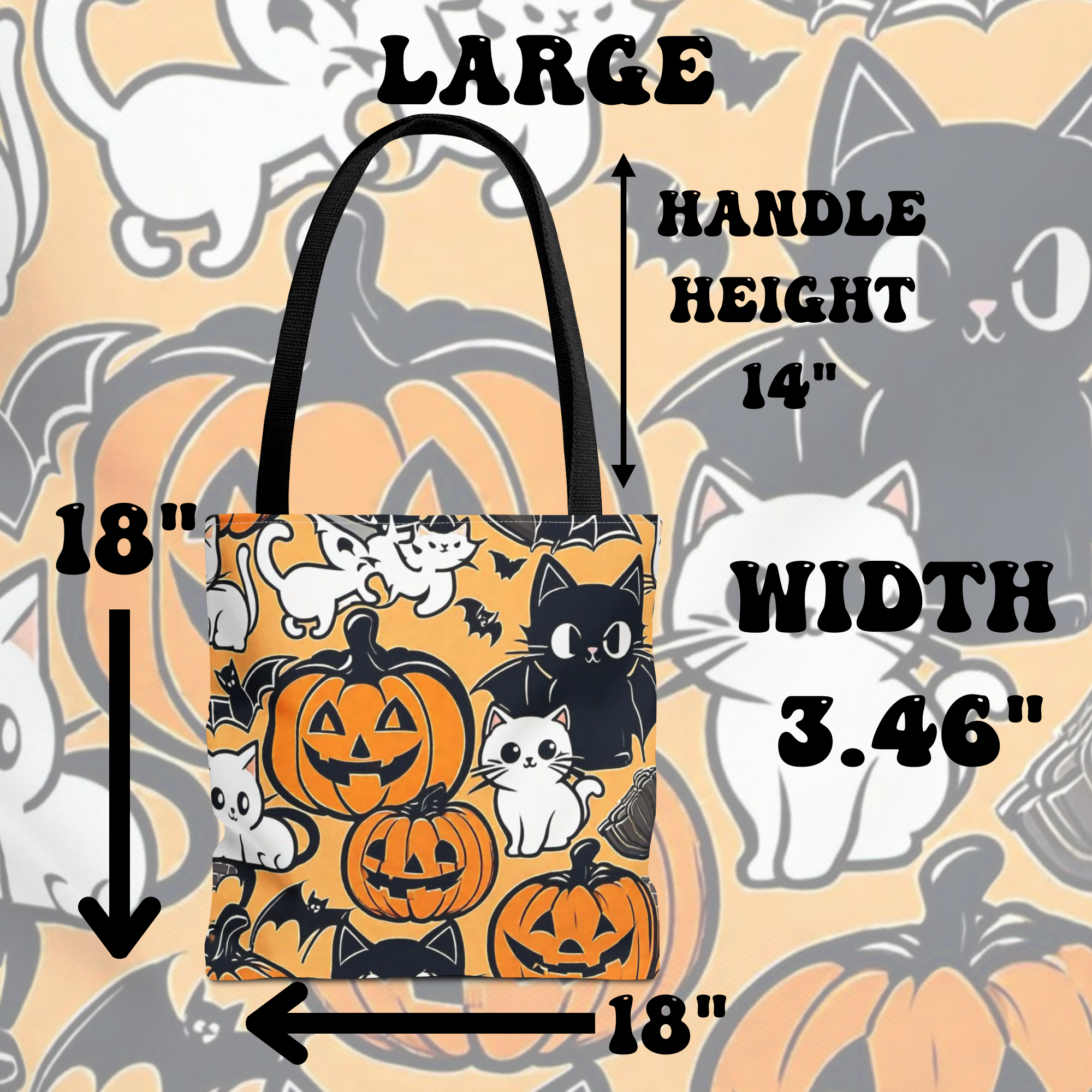 Kawaii Halloween Cat & Pumpkin Tote Bag — Spooky Cute Pattern
