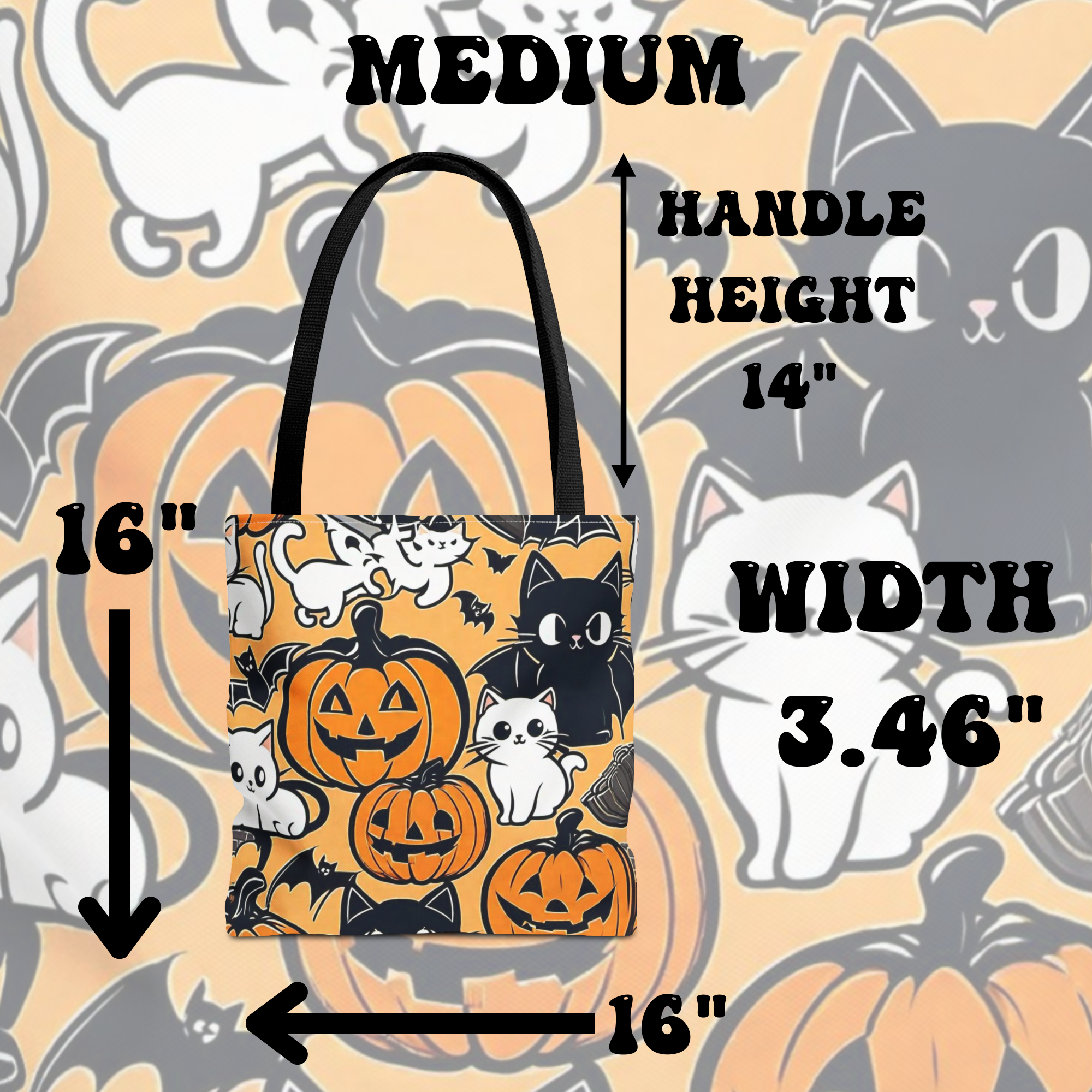 Kawaii Halloween Cat & Pumpkin Tote Bag — Spooky Cute Pattern