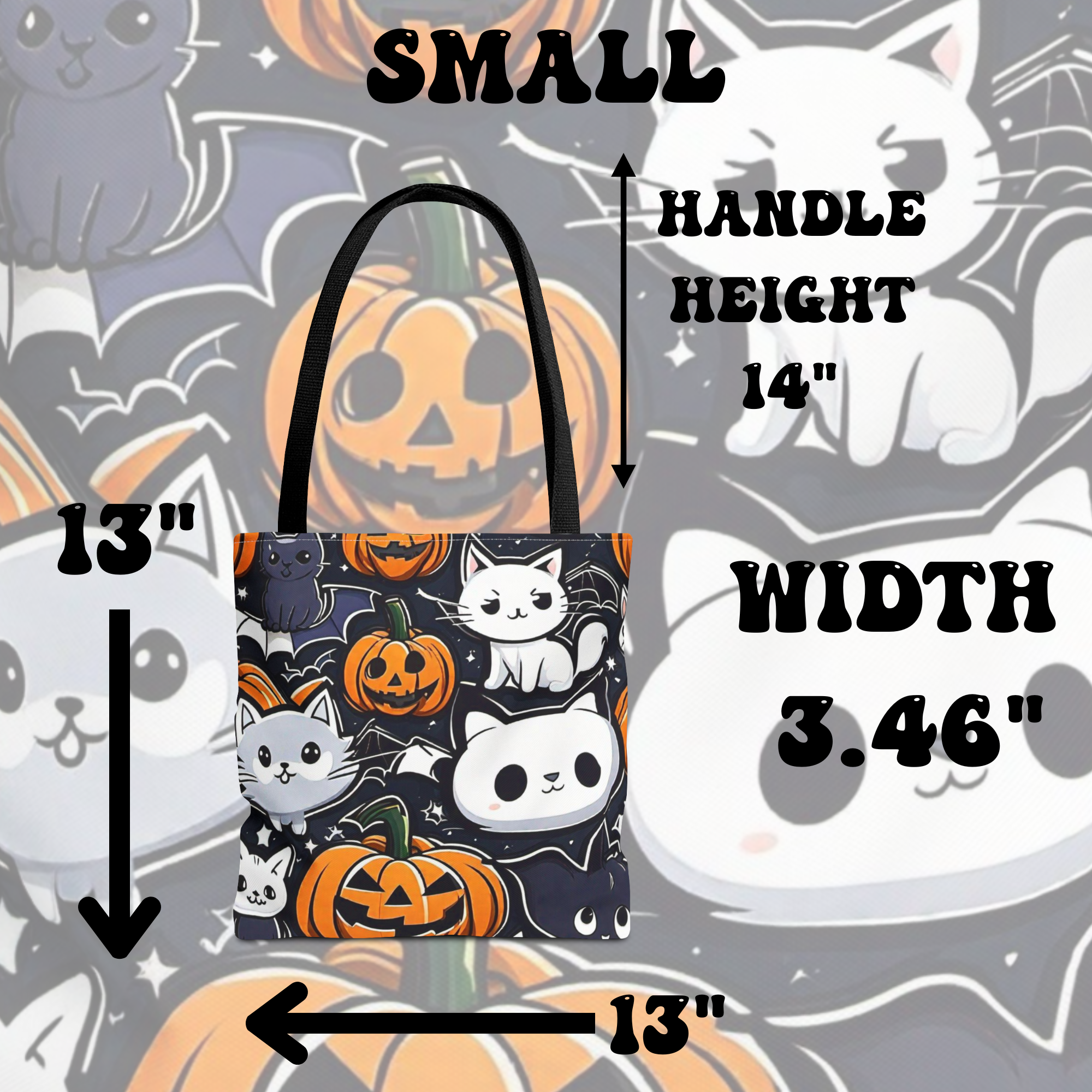 Kawaii Halloween Cat & Pumpkin Tote Bag — Spooky Multi-Cat Pattern