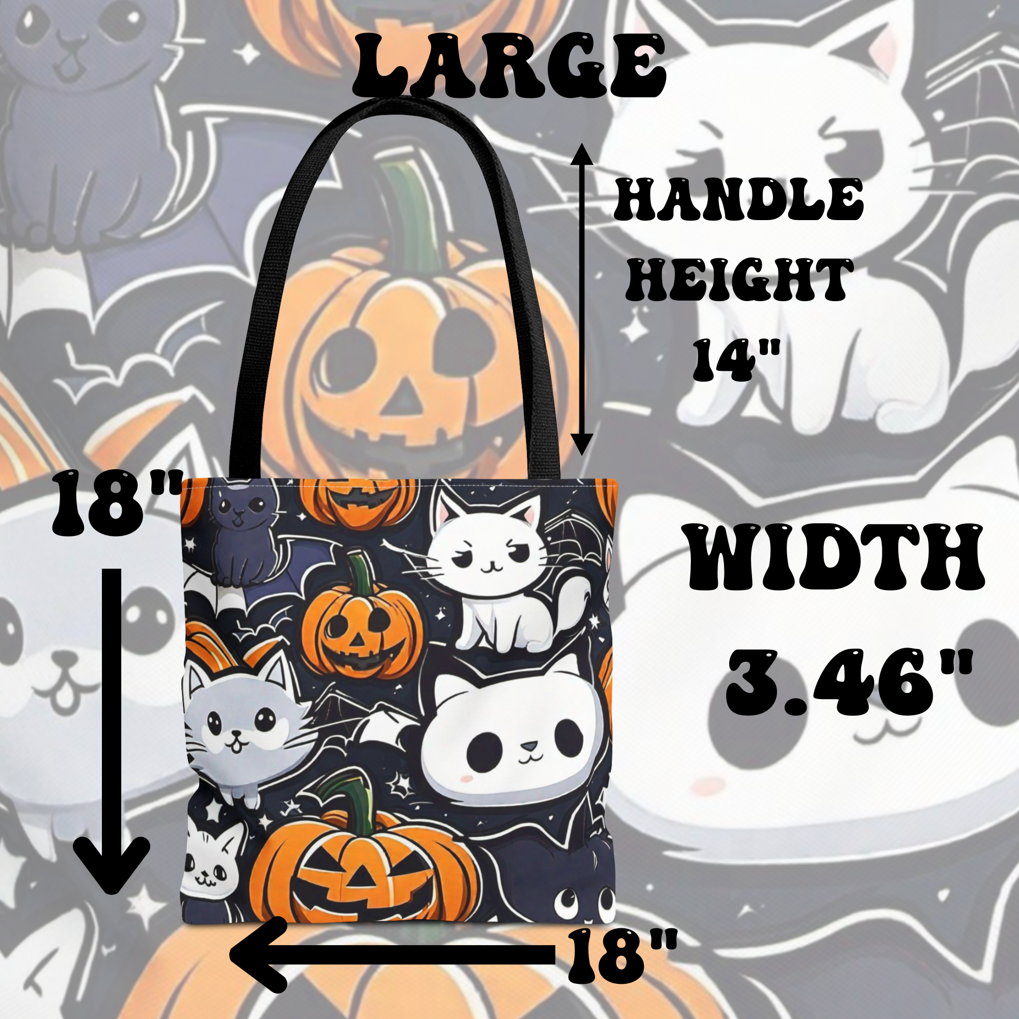 Kawaii Halloween Cat & Pumpkin Tote Bag — Spooky Multi-Cat Pattern