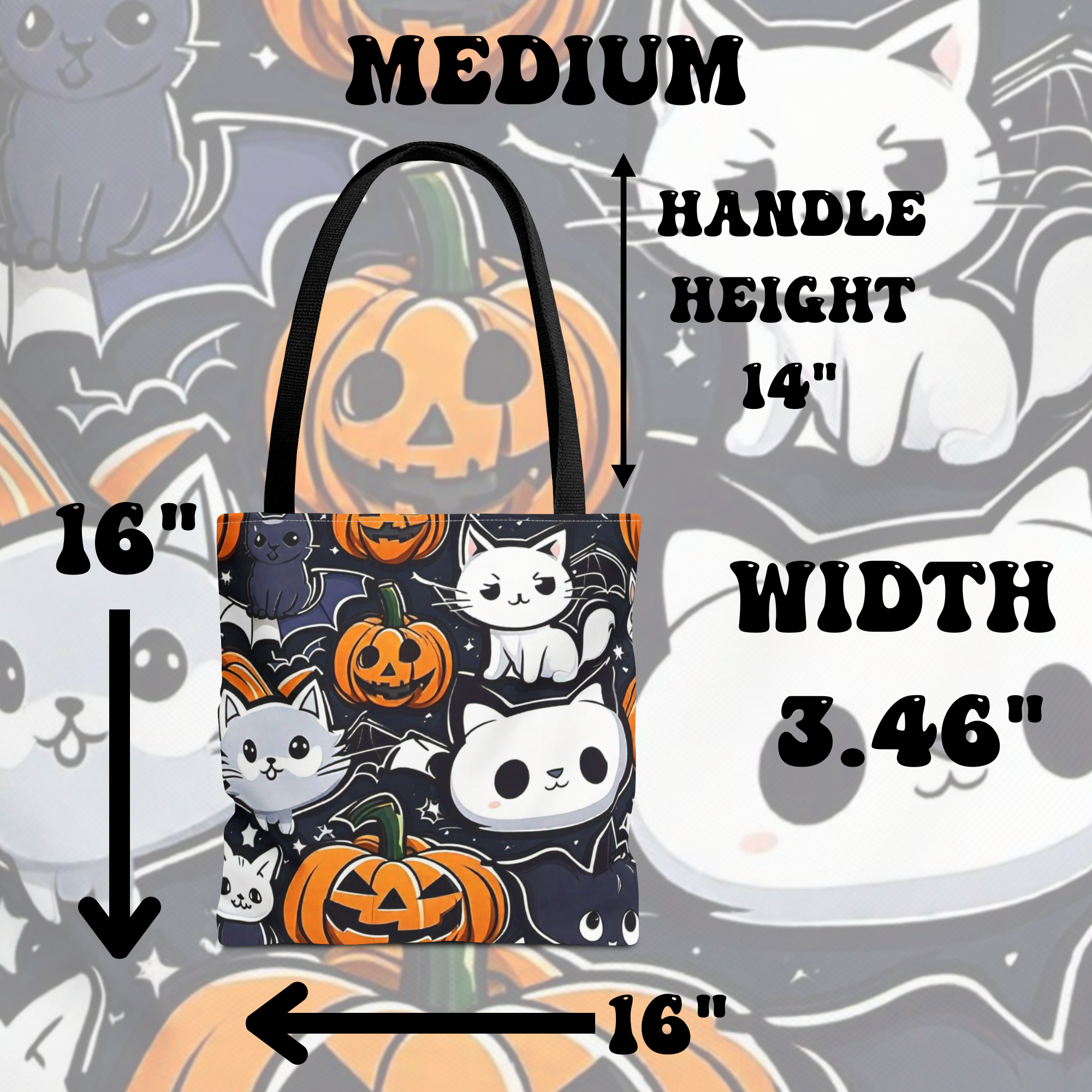 Kawaii Halloween Cat & Pumpkin Tote Bag — Spooky Multi-Cat Pattern