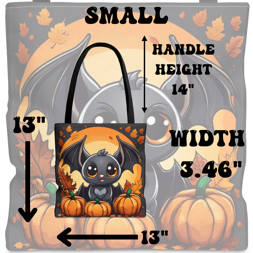 Kawaii Bat & Pumpkin Halloween Tote Bag — Autumn Full Moon Print