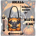 Kawaii Bat & Pumpkin Halloween Tote Bag — Autumn Full Moon Print