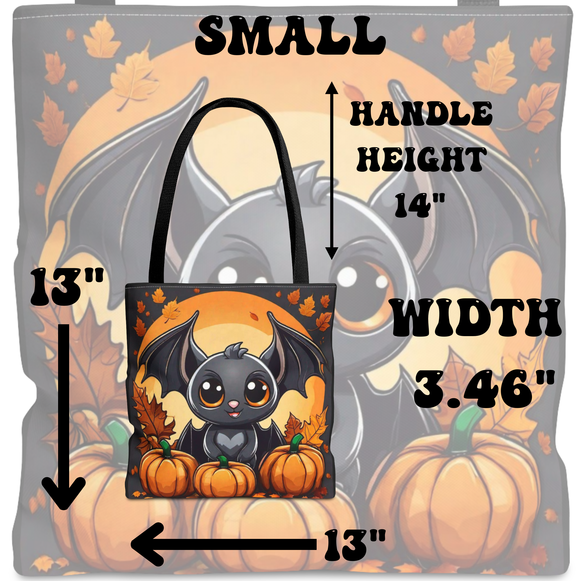 Kawaii Bat & Pumpkin Halloween Tote Bag — Autumn Full Moon Print