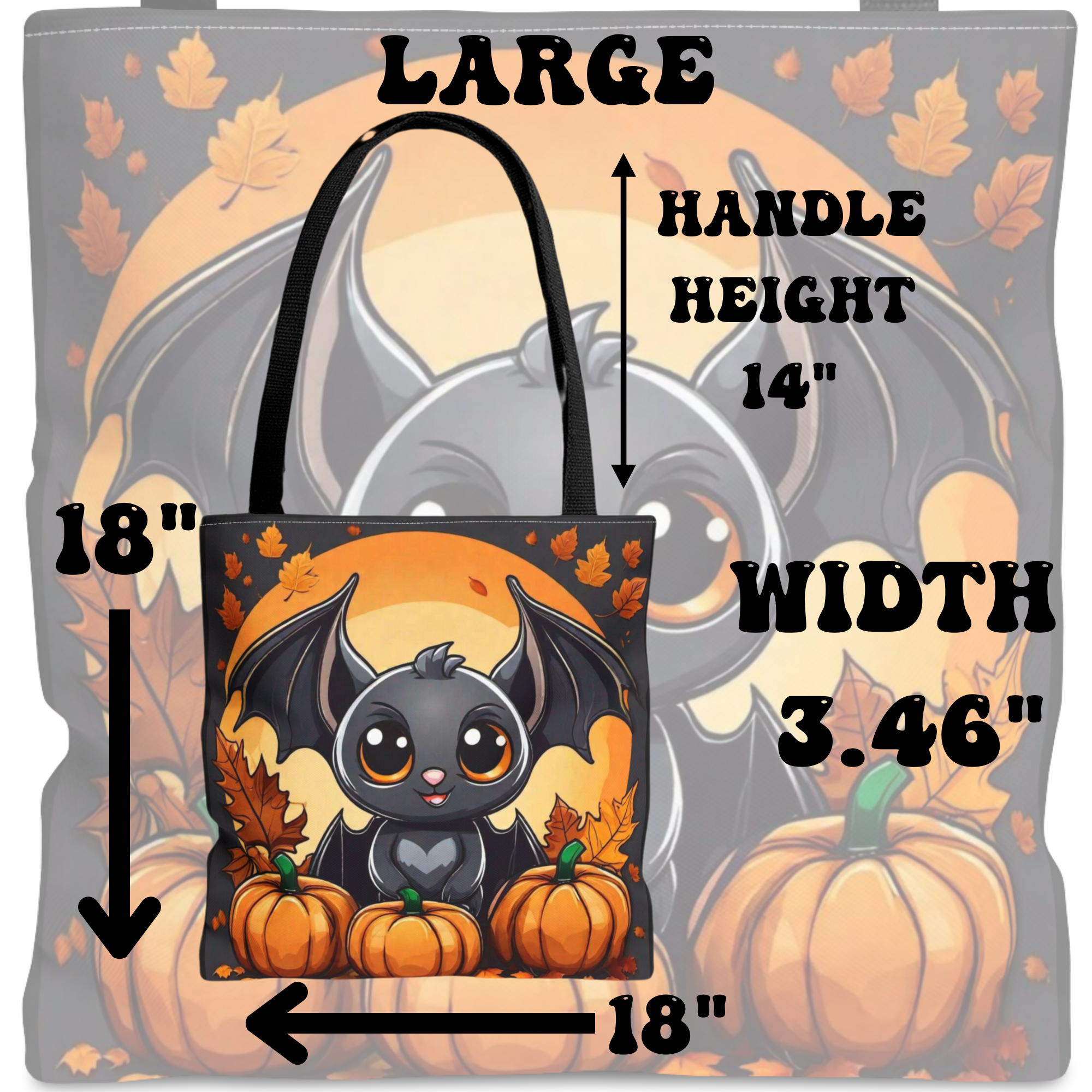 Kawaii Bat & Pumpkin Halloween Tote Bag — Autumn Full Moon Print