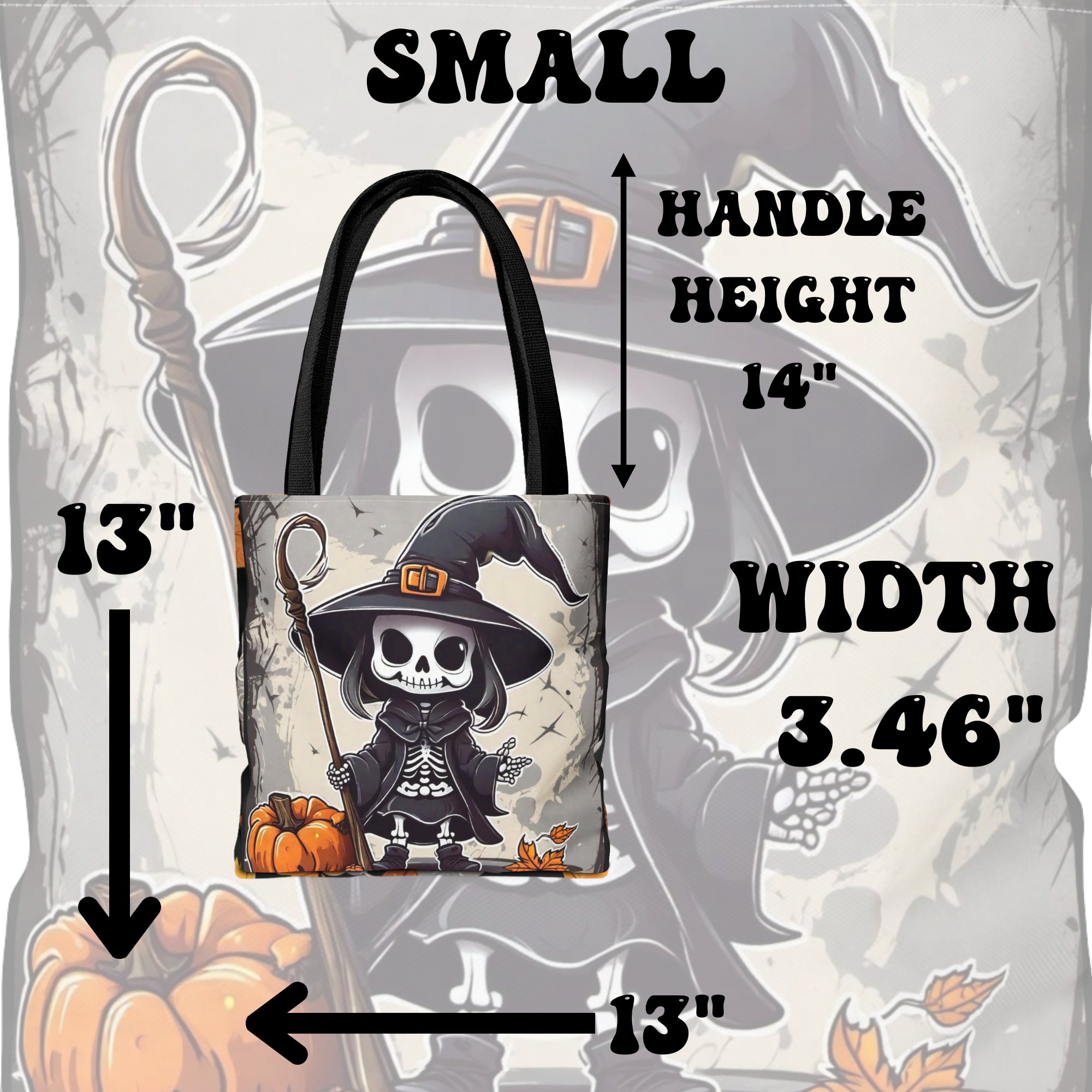 Skeleton Witch Halloween Tote Bag — Spooky Chibi Witch Print