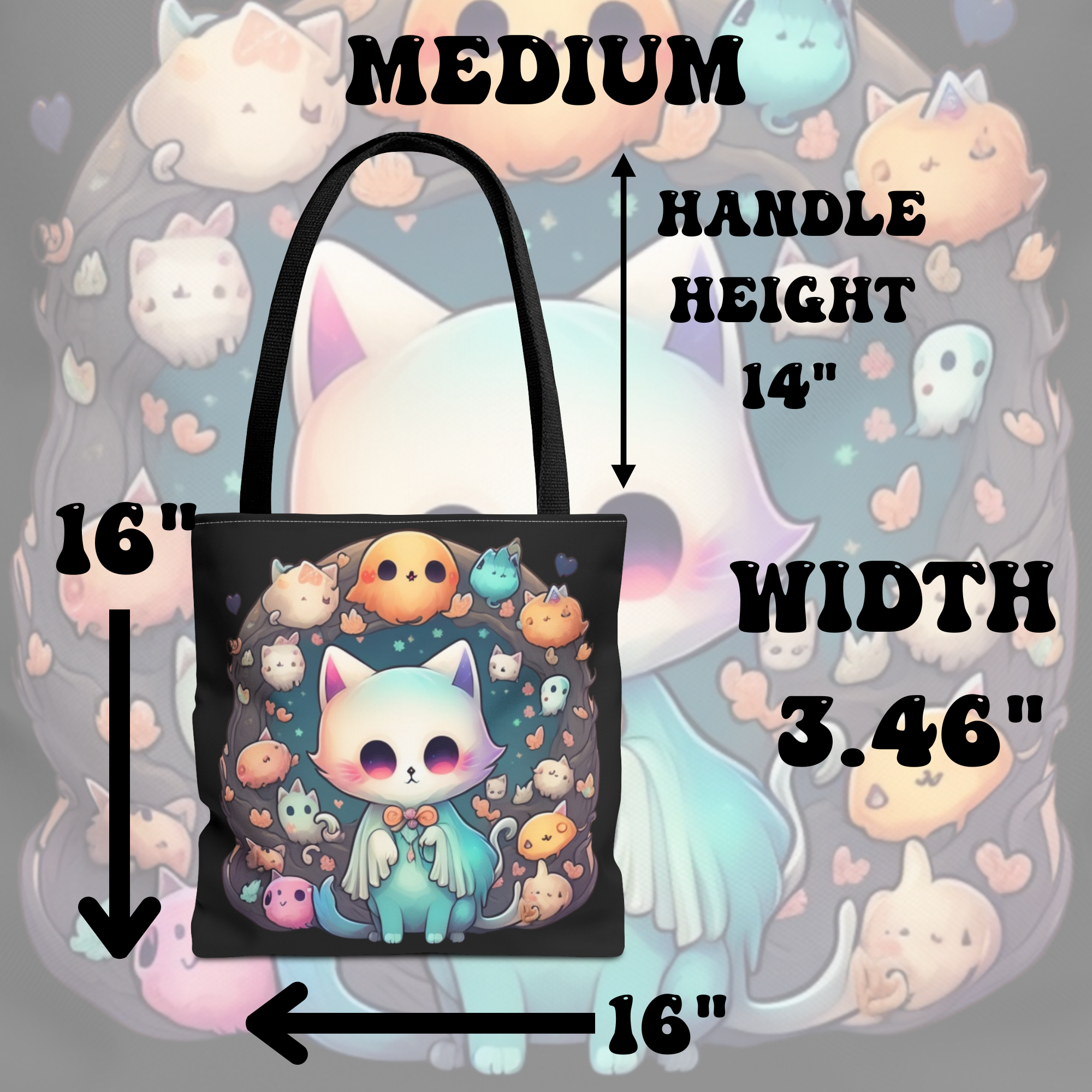Pastel Goth Ghost Cat Tote Bag — Kawaii Spooky All-Over Print