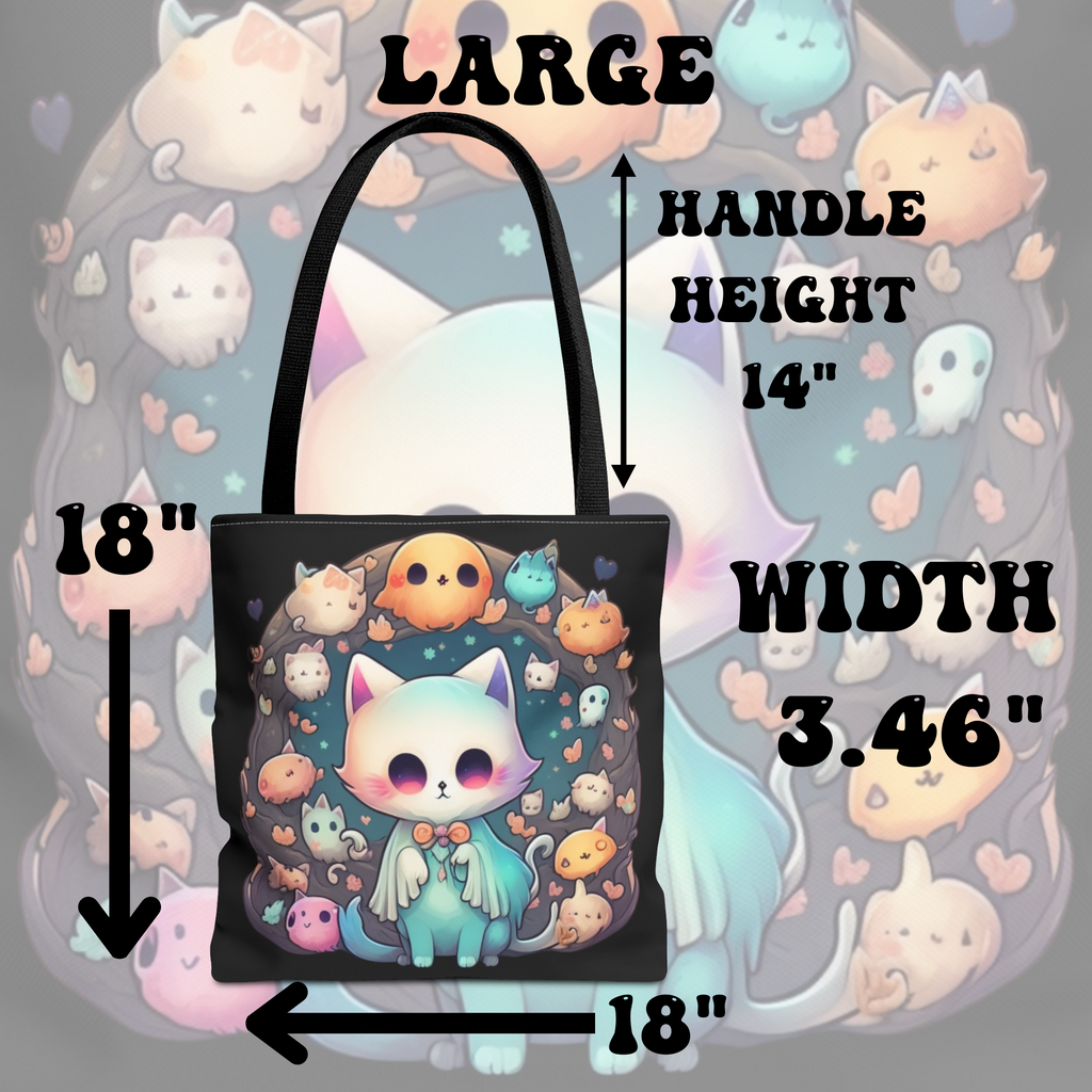 Pastel Goth Ghost Cat Tote Bag — Kawaii Spooky All-Over Print
