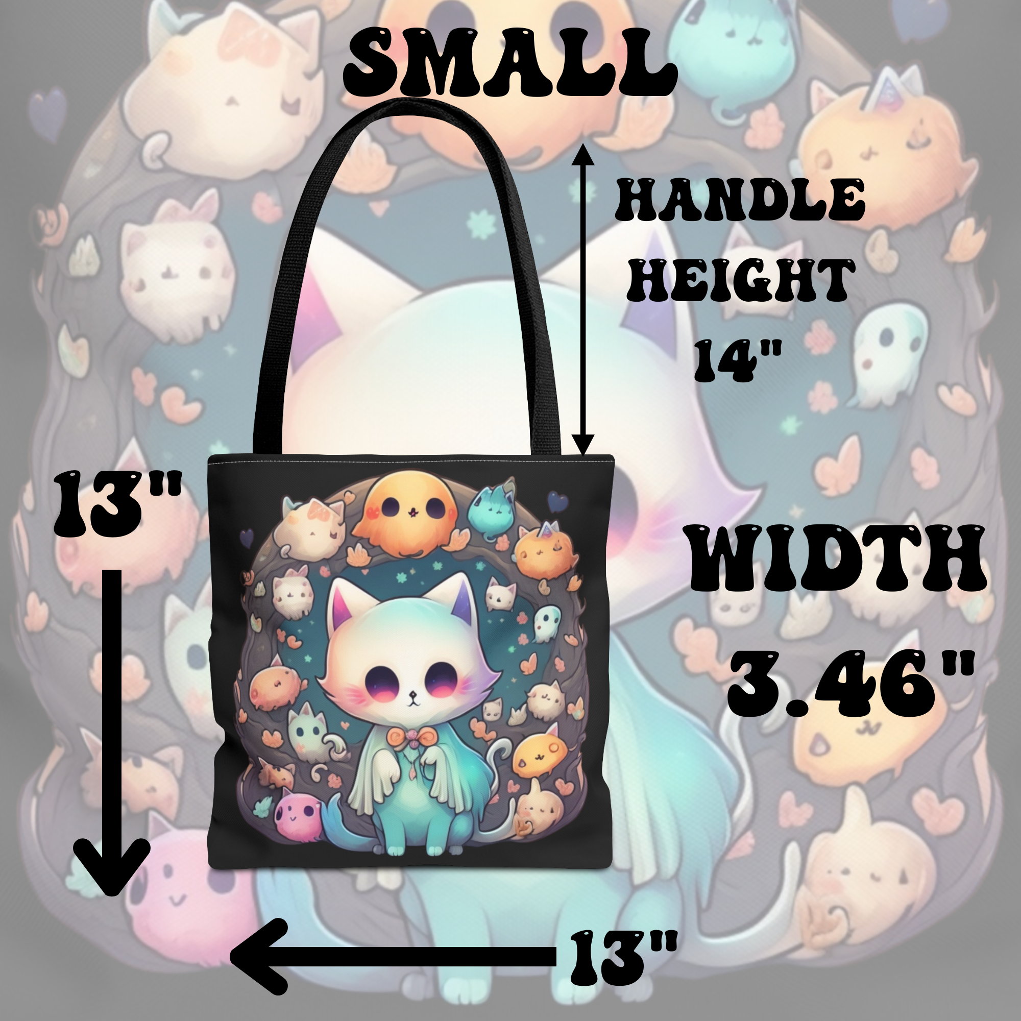Pastel Goth Ghost Cat Tote Bag — Kawaii Spooky All-Over Print